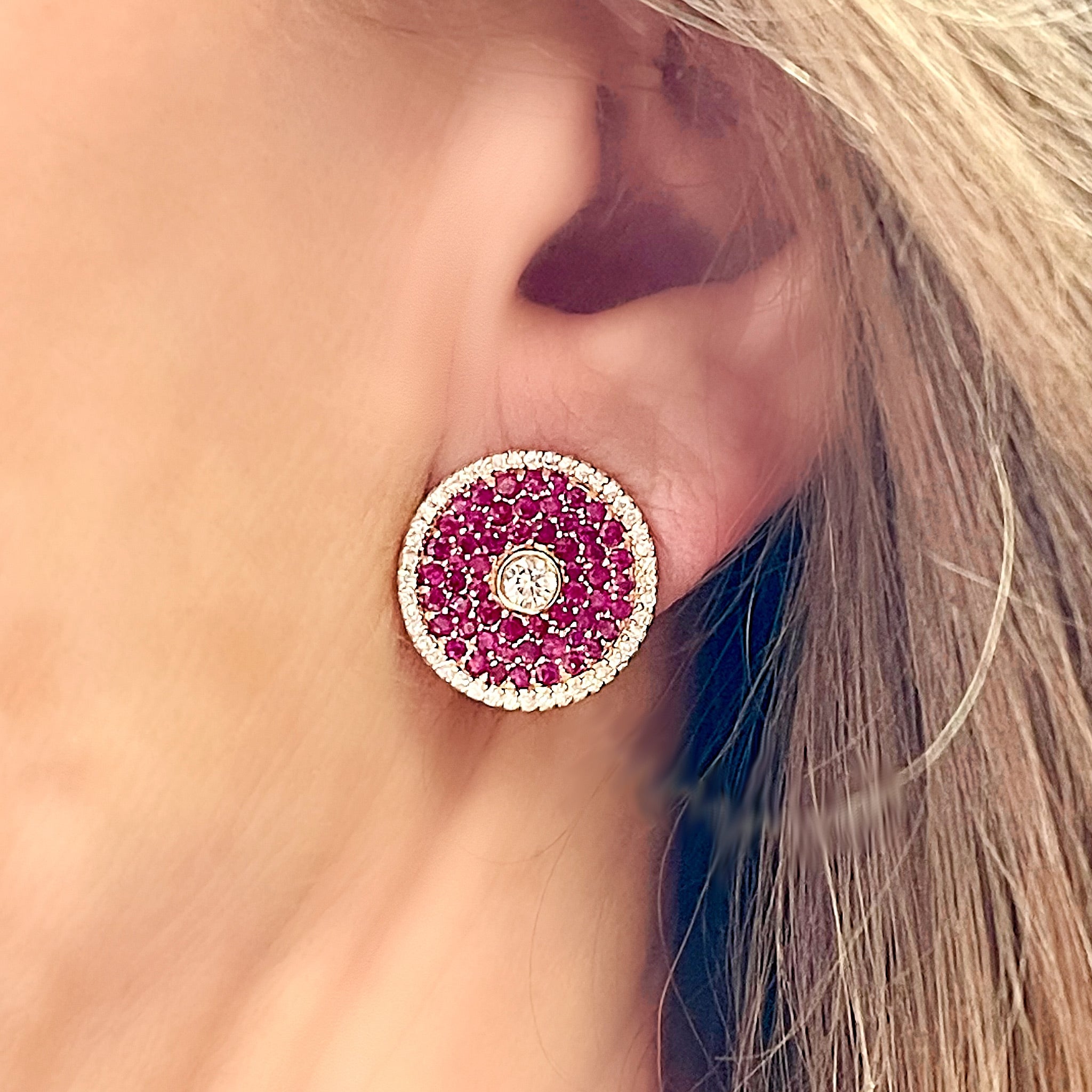 Round Ruby and Diamond Earclips