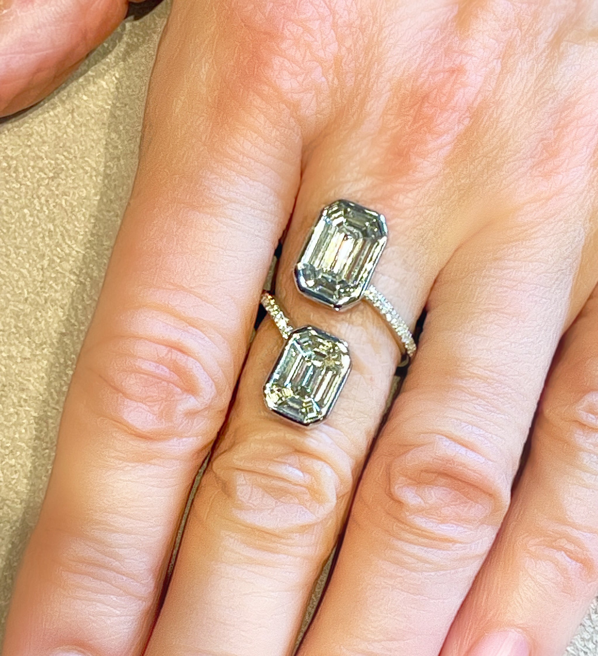 Emerald Cut Diamond Twin Ring