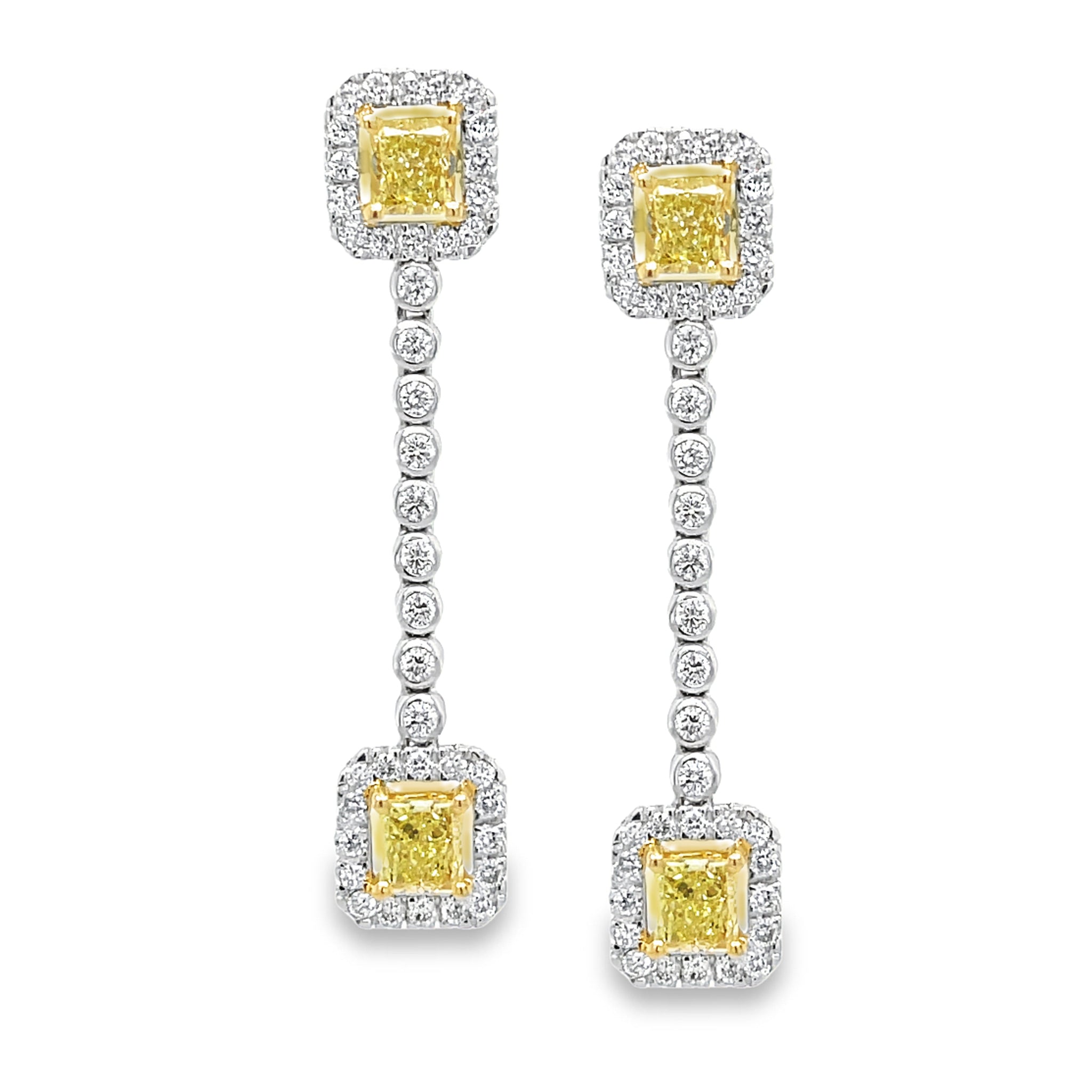 Yellow and White Diamond Pendant Earrings