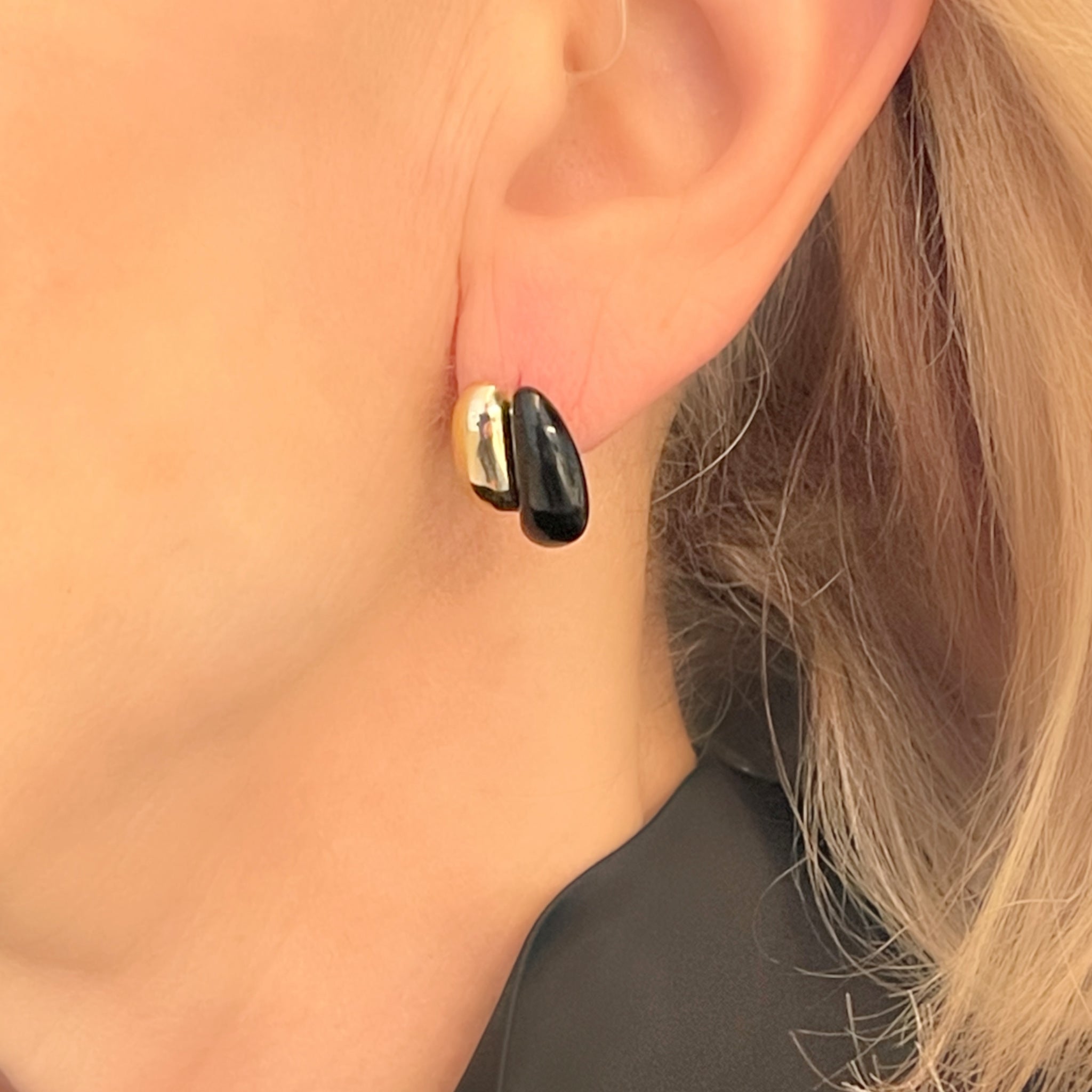 Black Onyx and Gold Earclips