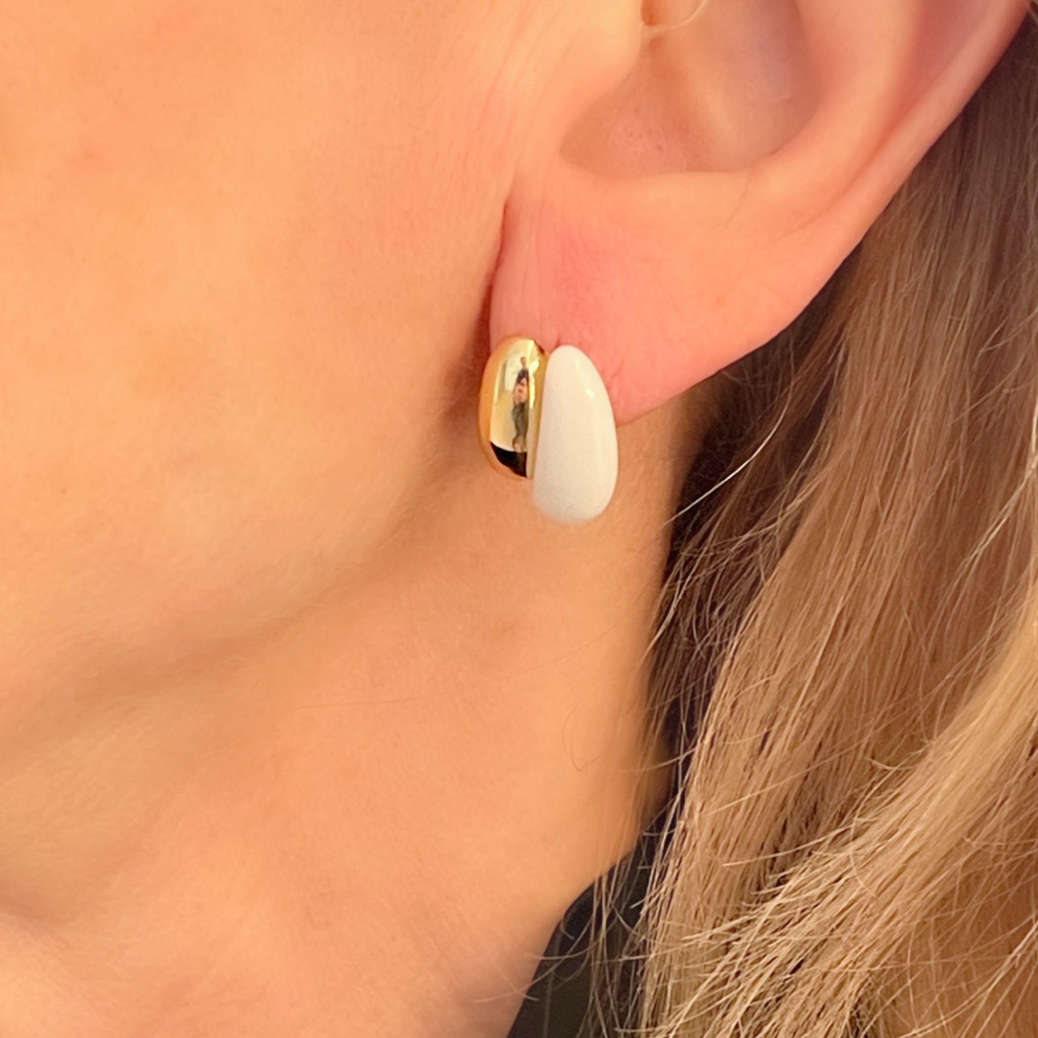 White Agate and Gold Earclips