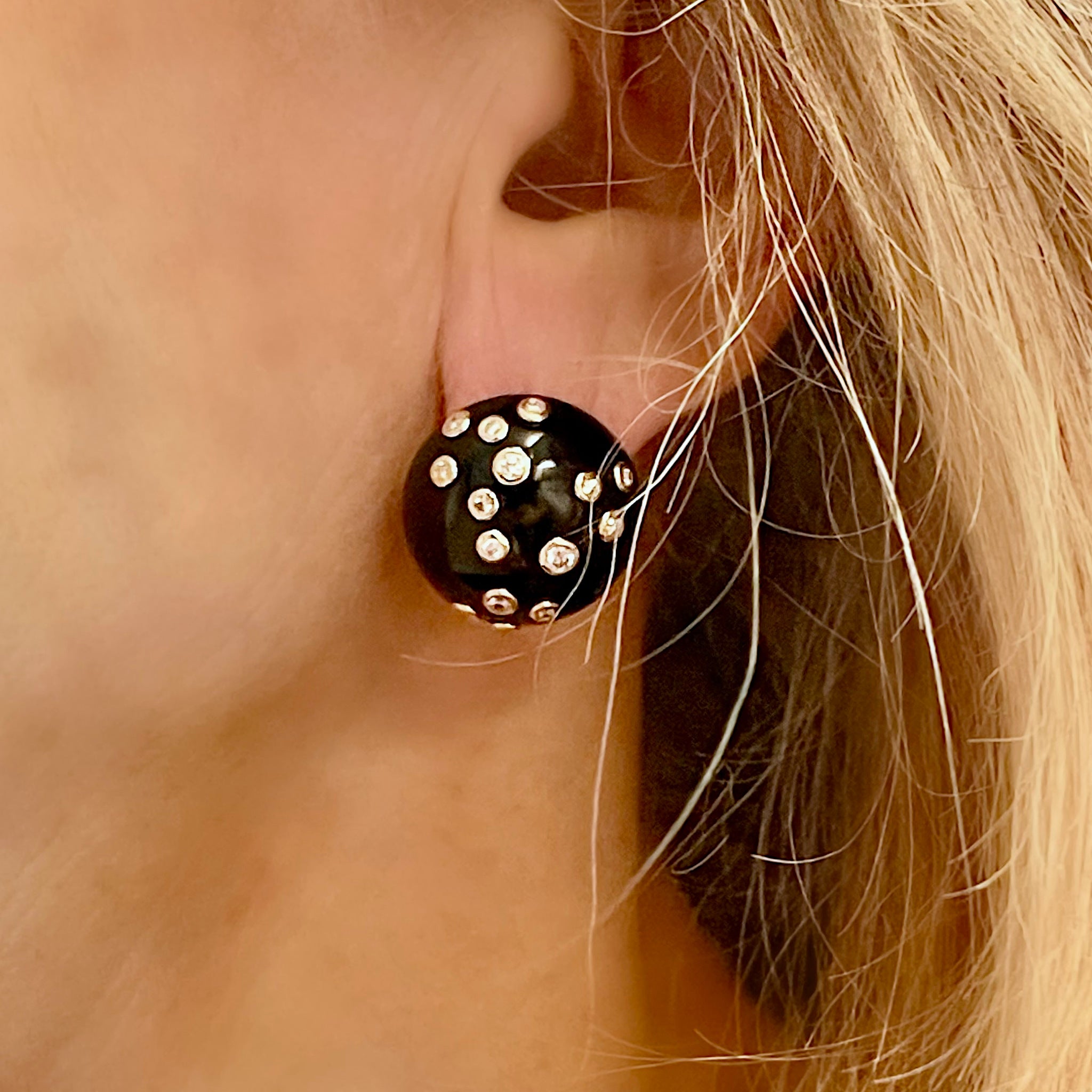 Diamond and Black Onyx Earclips