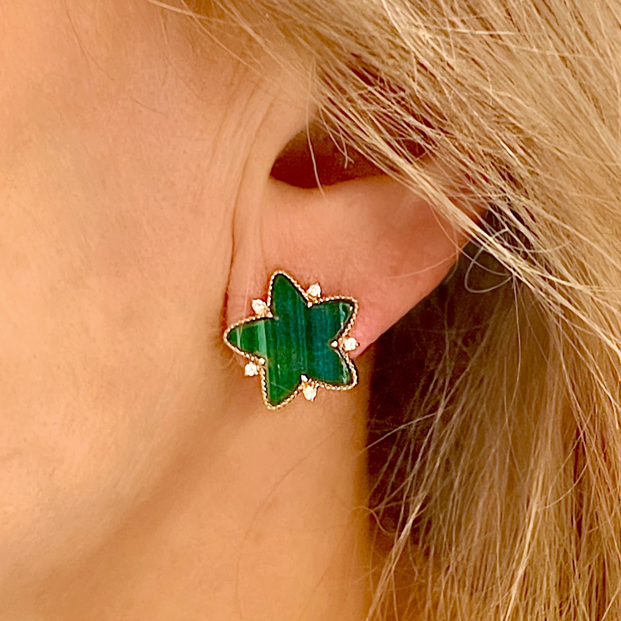 Star Malachite and Diamond Earrings