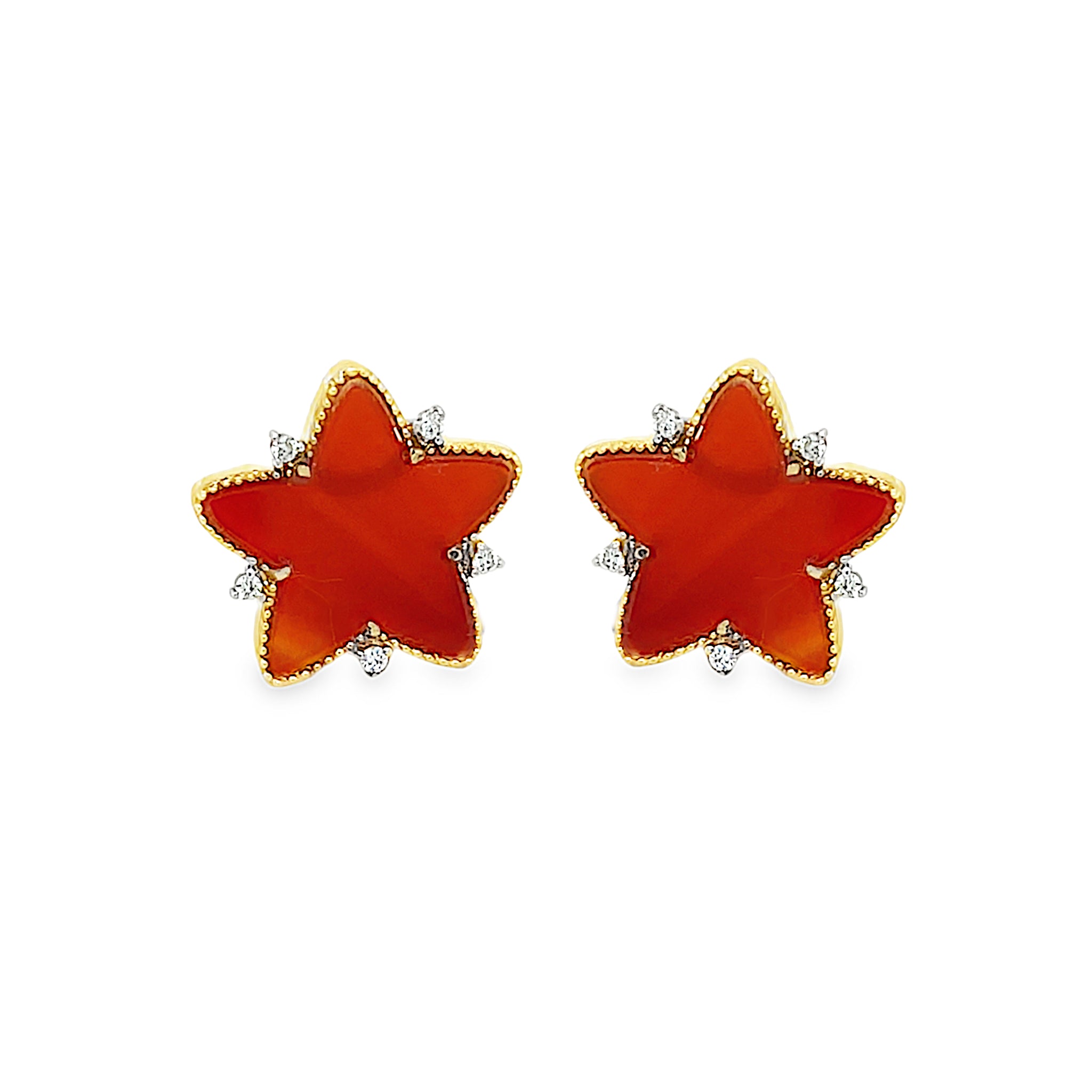 Star Red Agate and Diamond Earrings