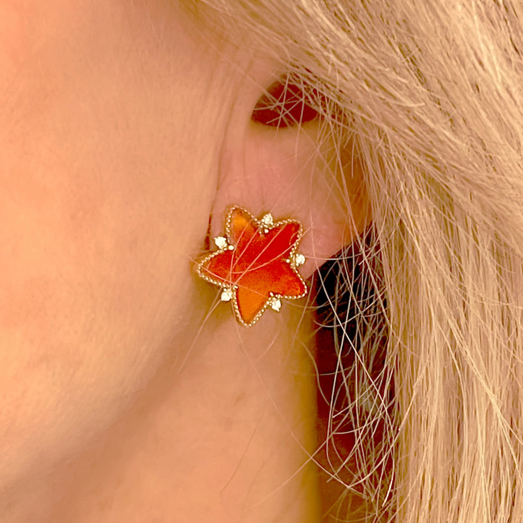 Star Red Agate and Diamond Earrings