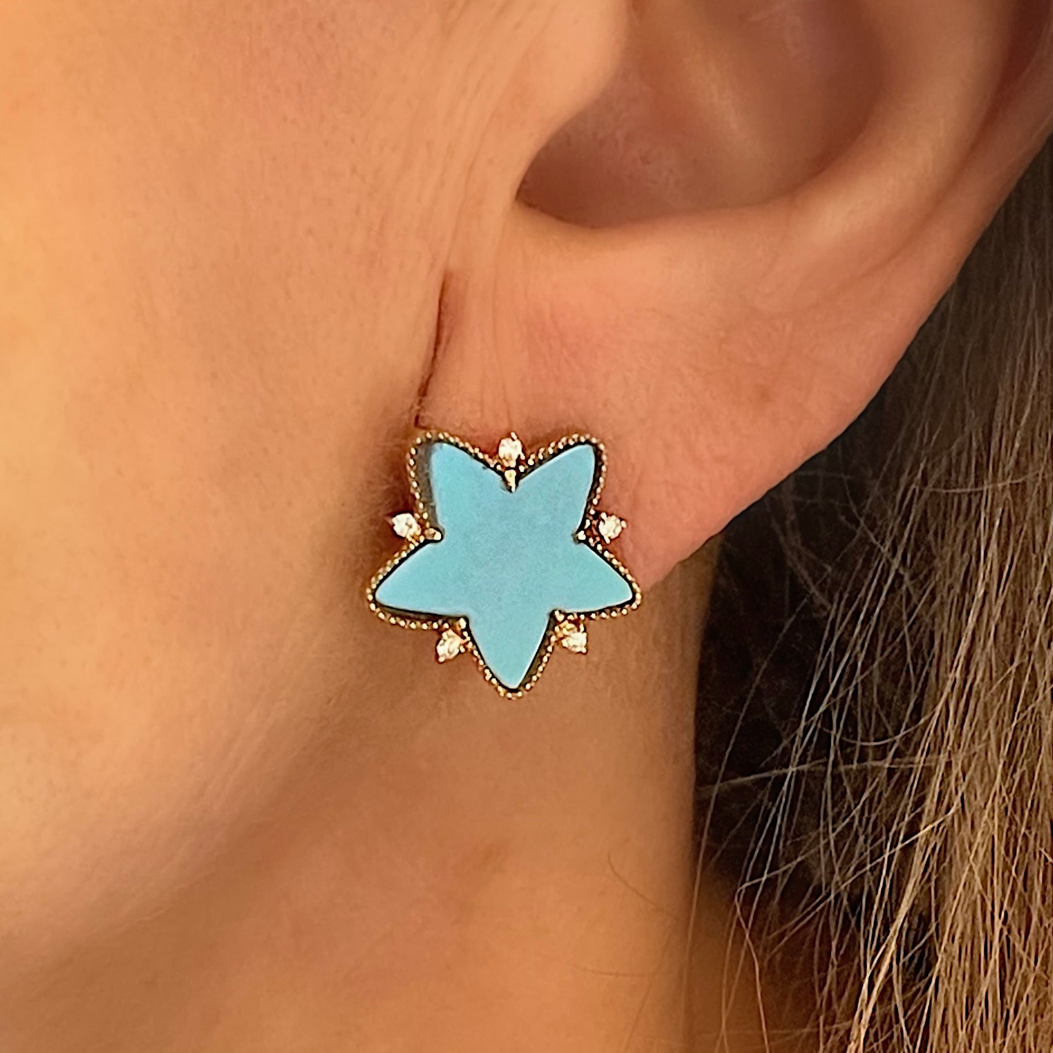 Star Turquoise and Diamond Earrings