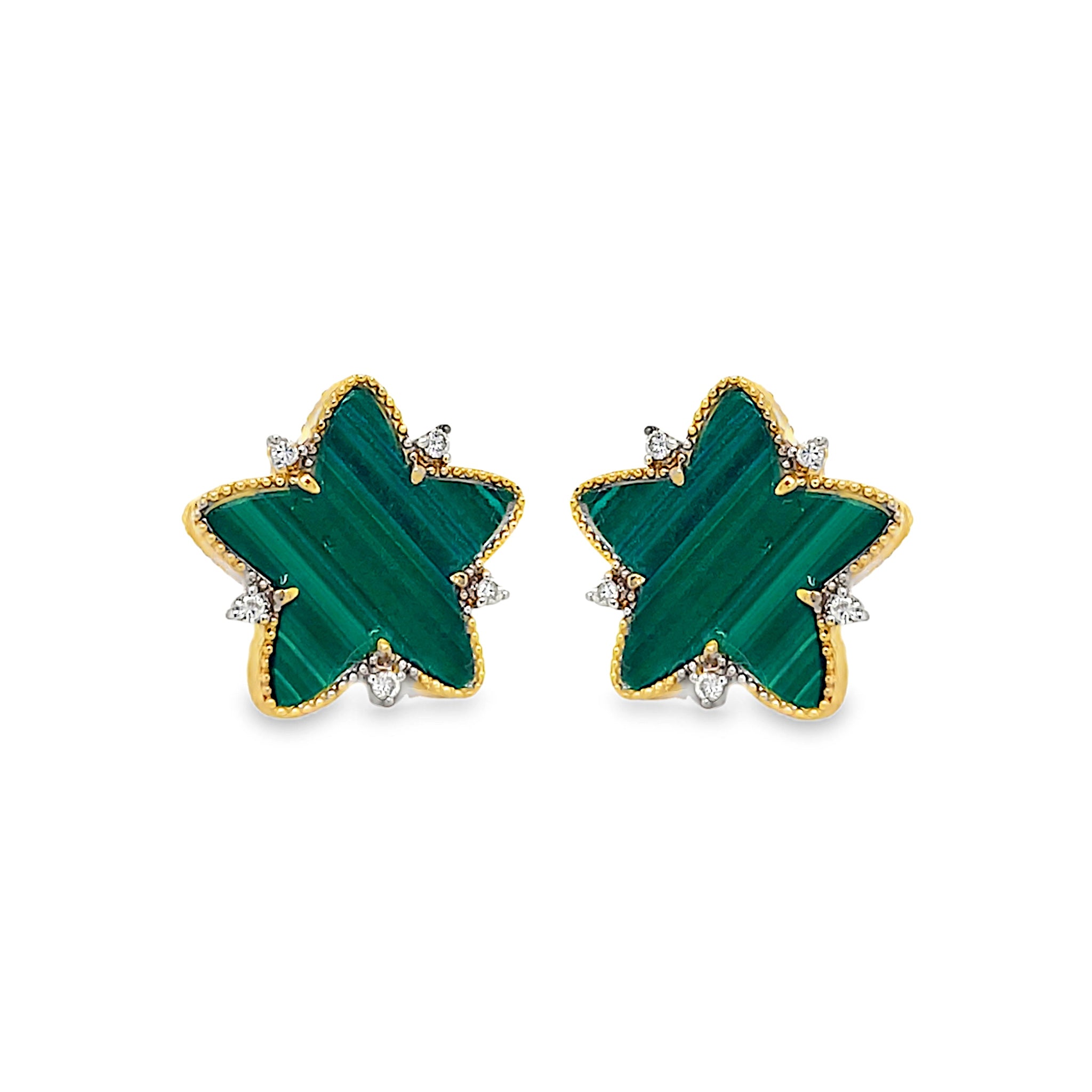 Star Malachite and Diamond Earrings