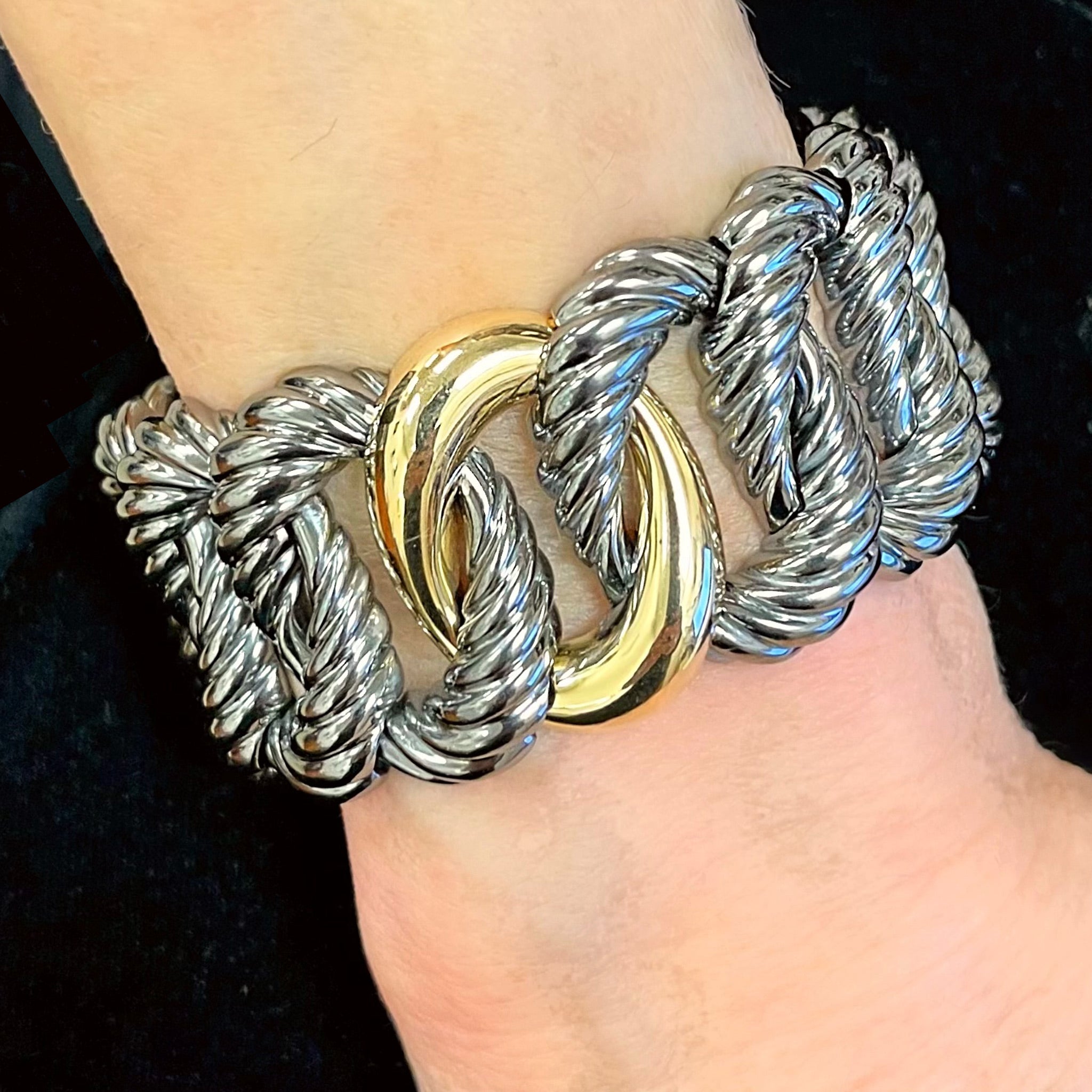 Silver and Gold Fluted Cuff Bracelet
