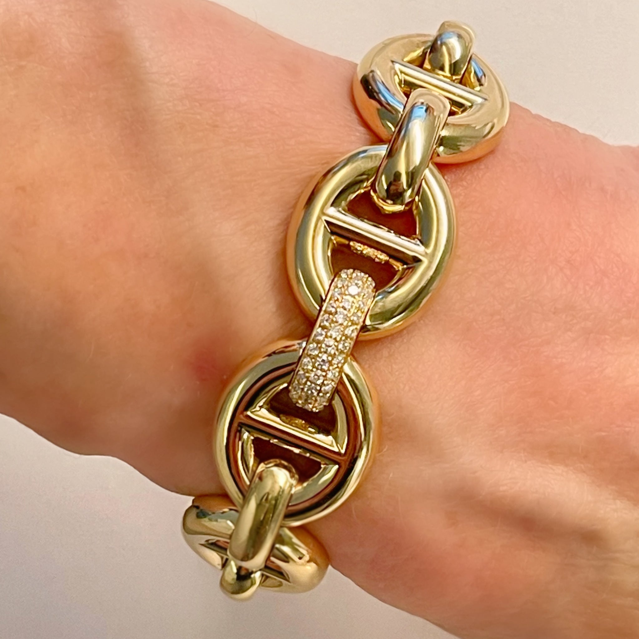 Gold and Diamond Link Stretch Bracelet