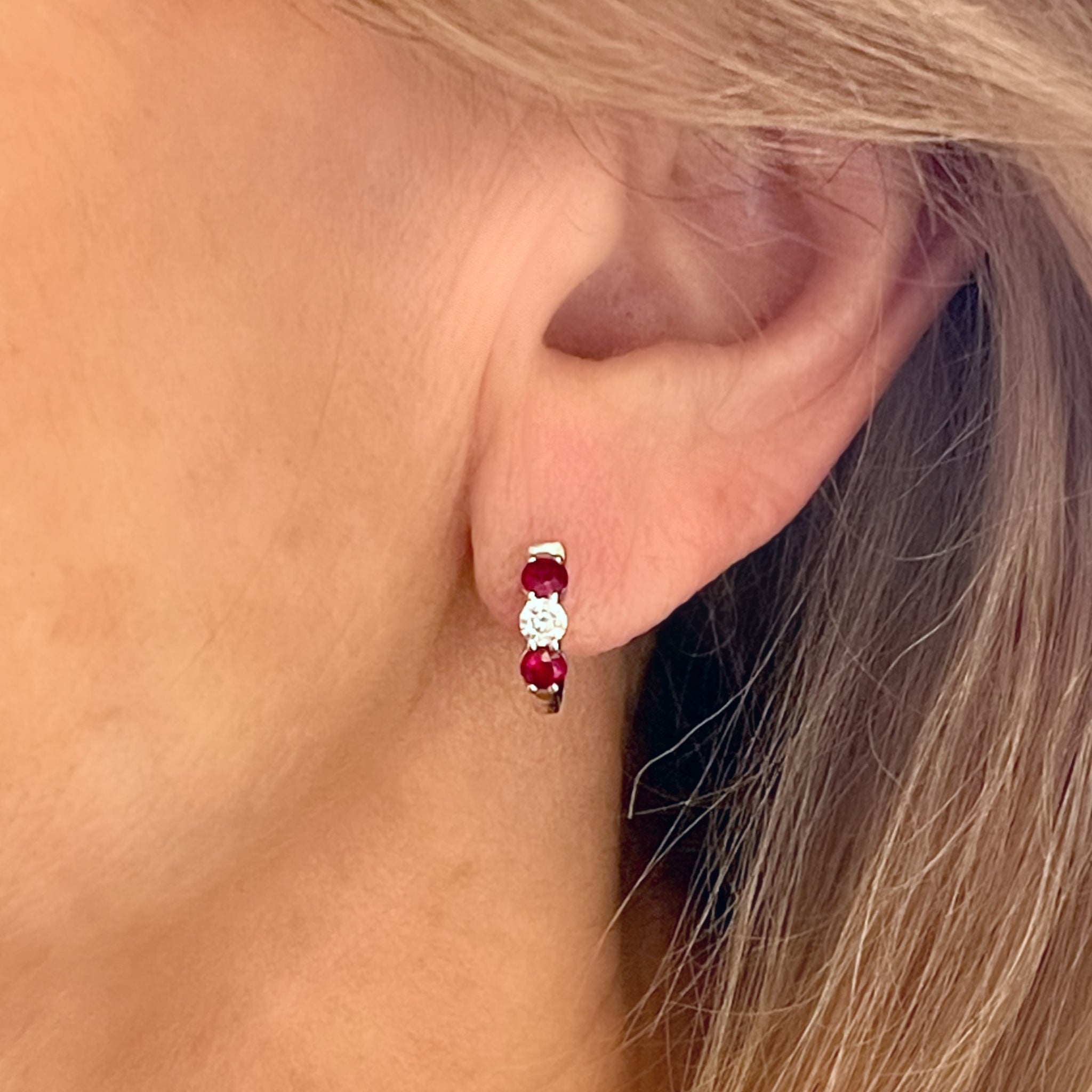 Diamond and Ruby Huggie Earrings