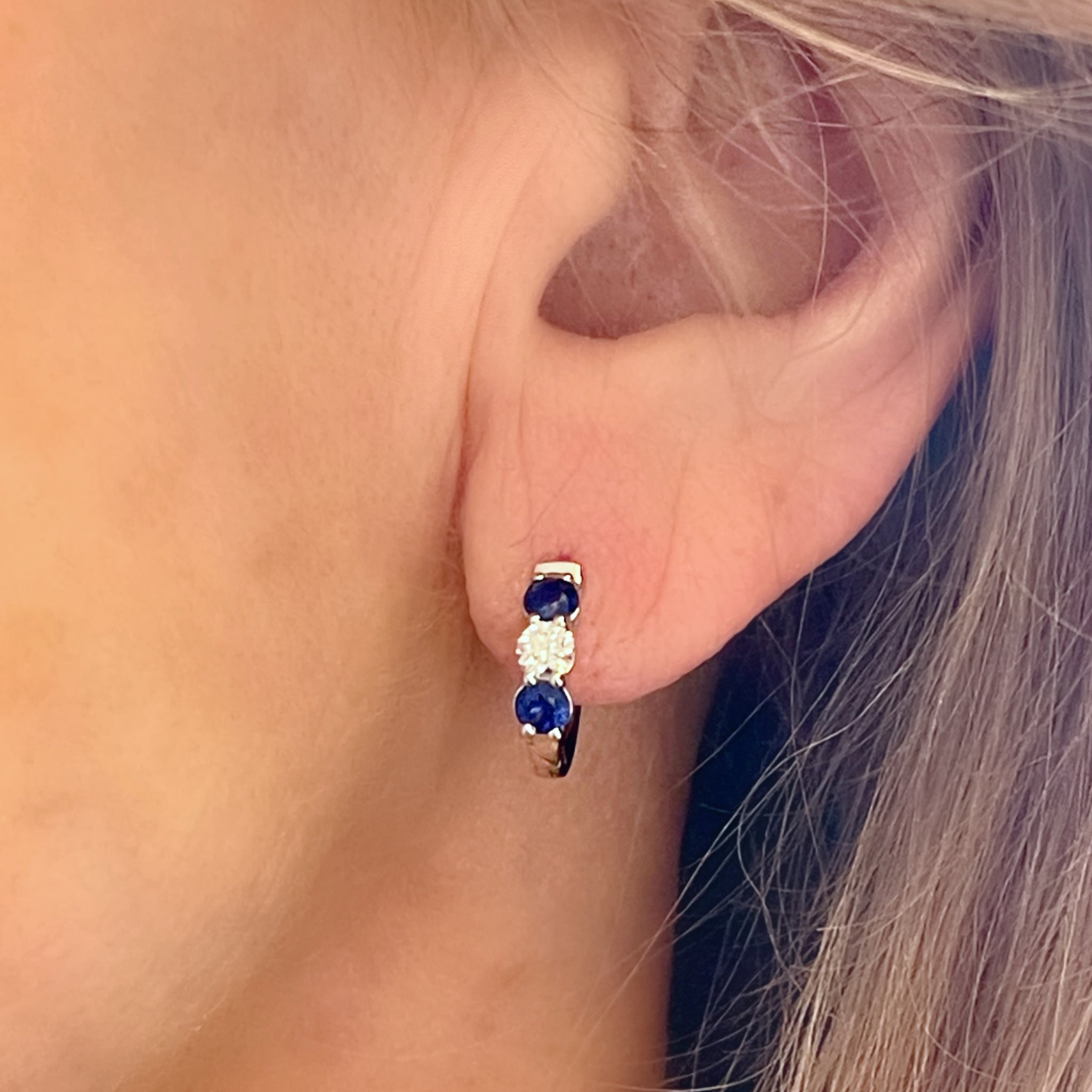 Diamond and Sapphire Huggie Earrings