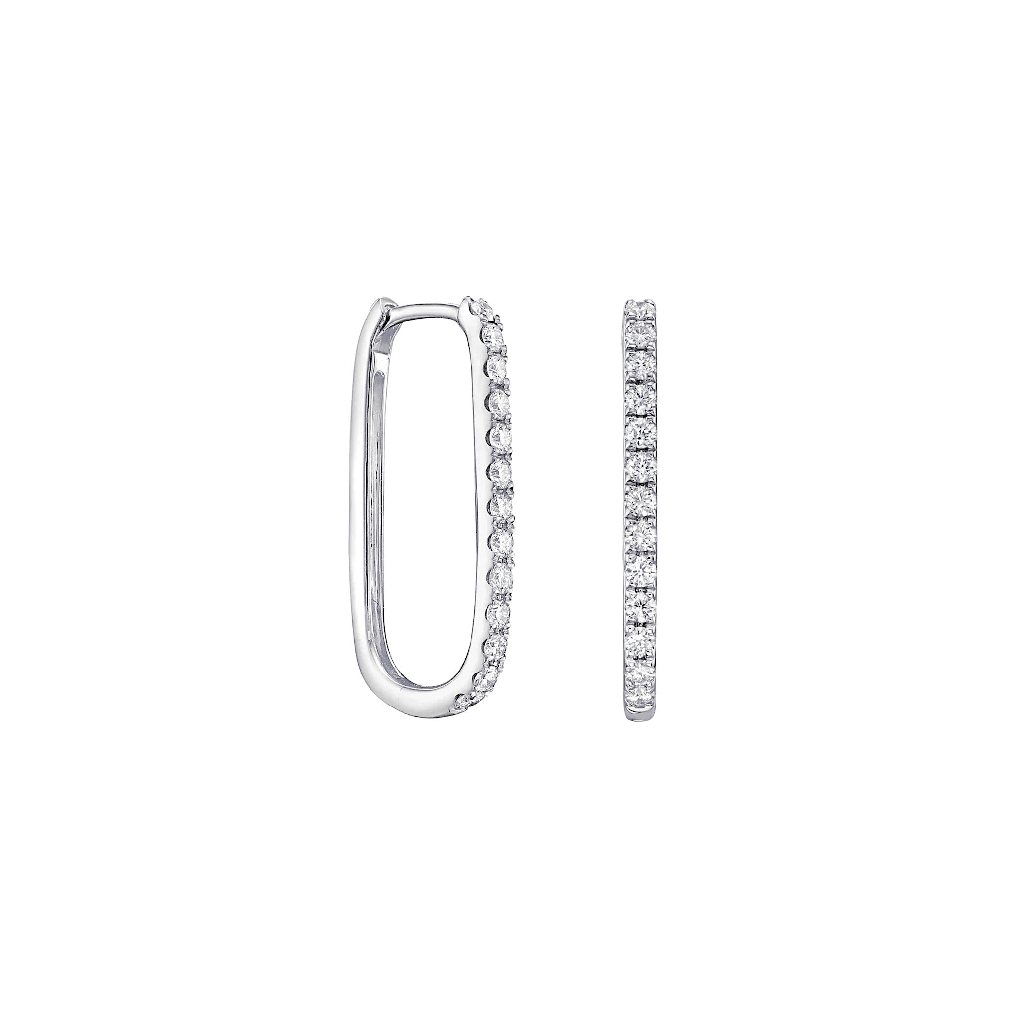 Rectangular Shaped Diamond Hoop Earrings in White Gold