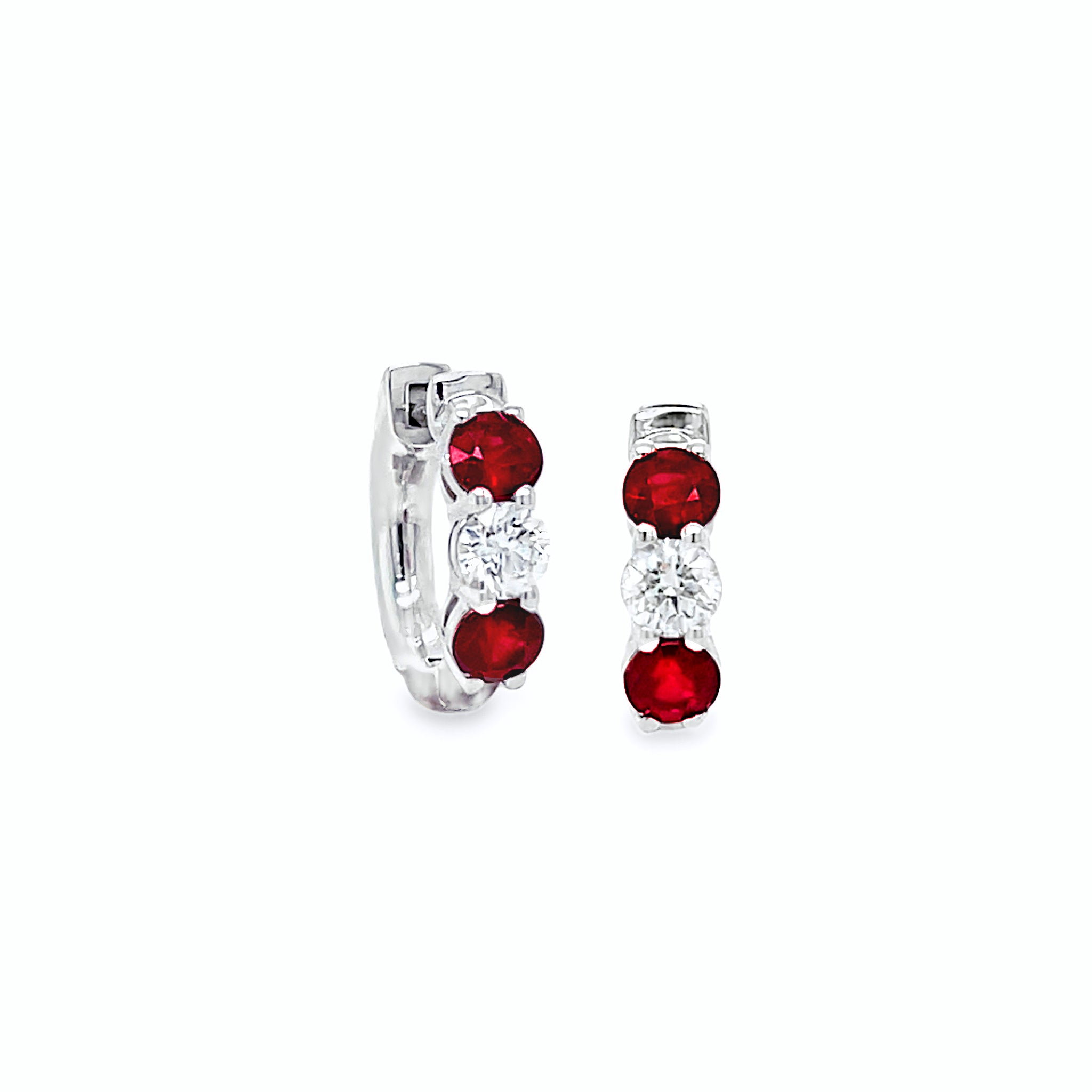 Diamond and Ruby Huggie Earrings