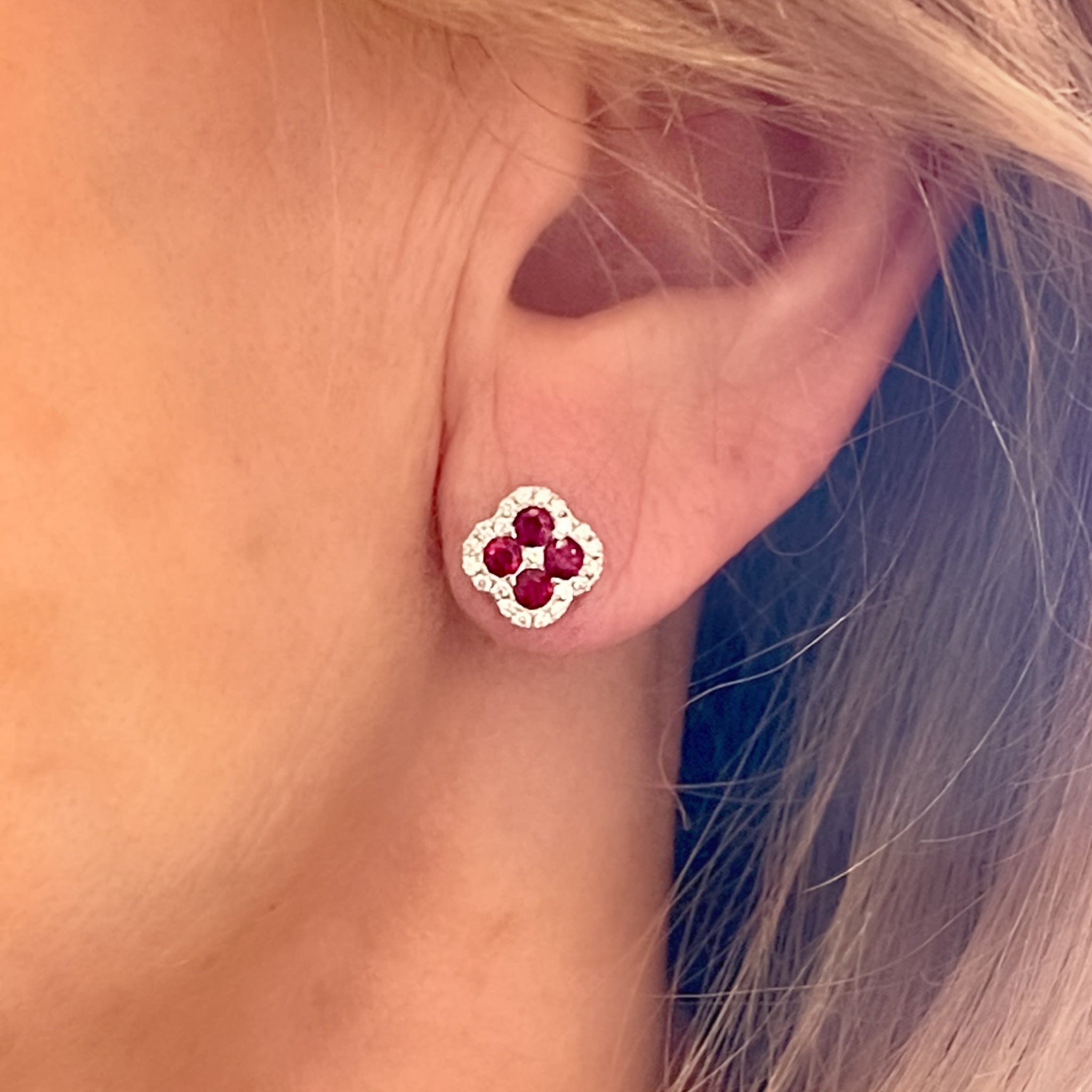 Ruby and Diamond Cluster Earrings