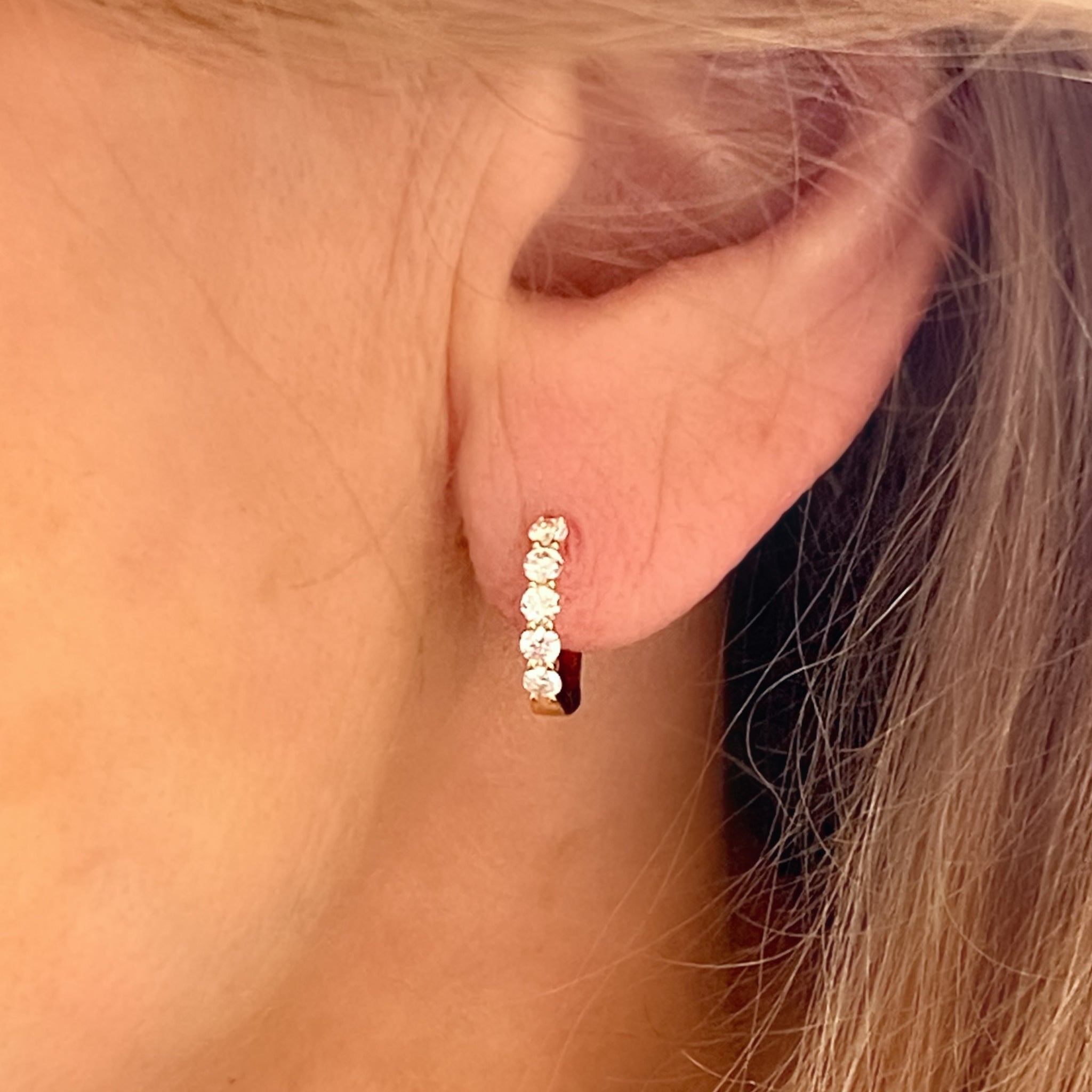 Small Diamond Huggie Earrings in 18k Yellow Gold