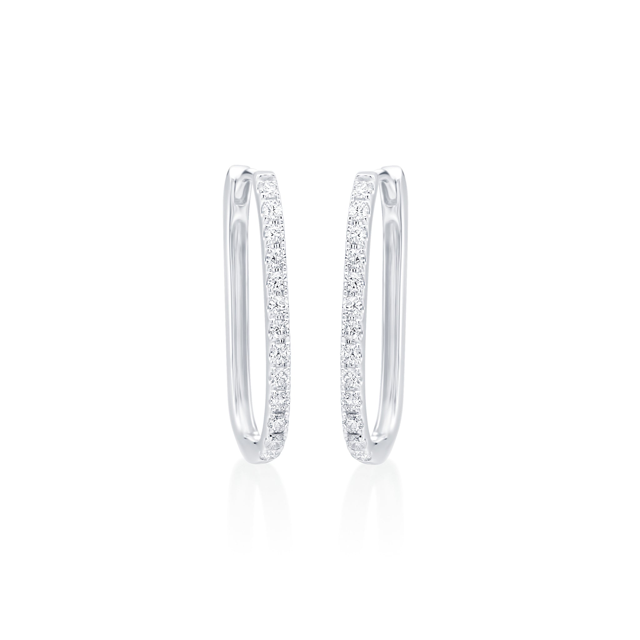 Rectangular Shaped Diamond Hoop Earrings in White Gold