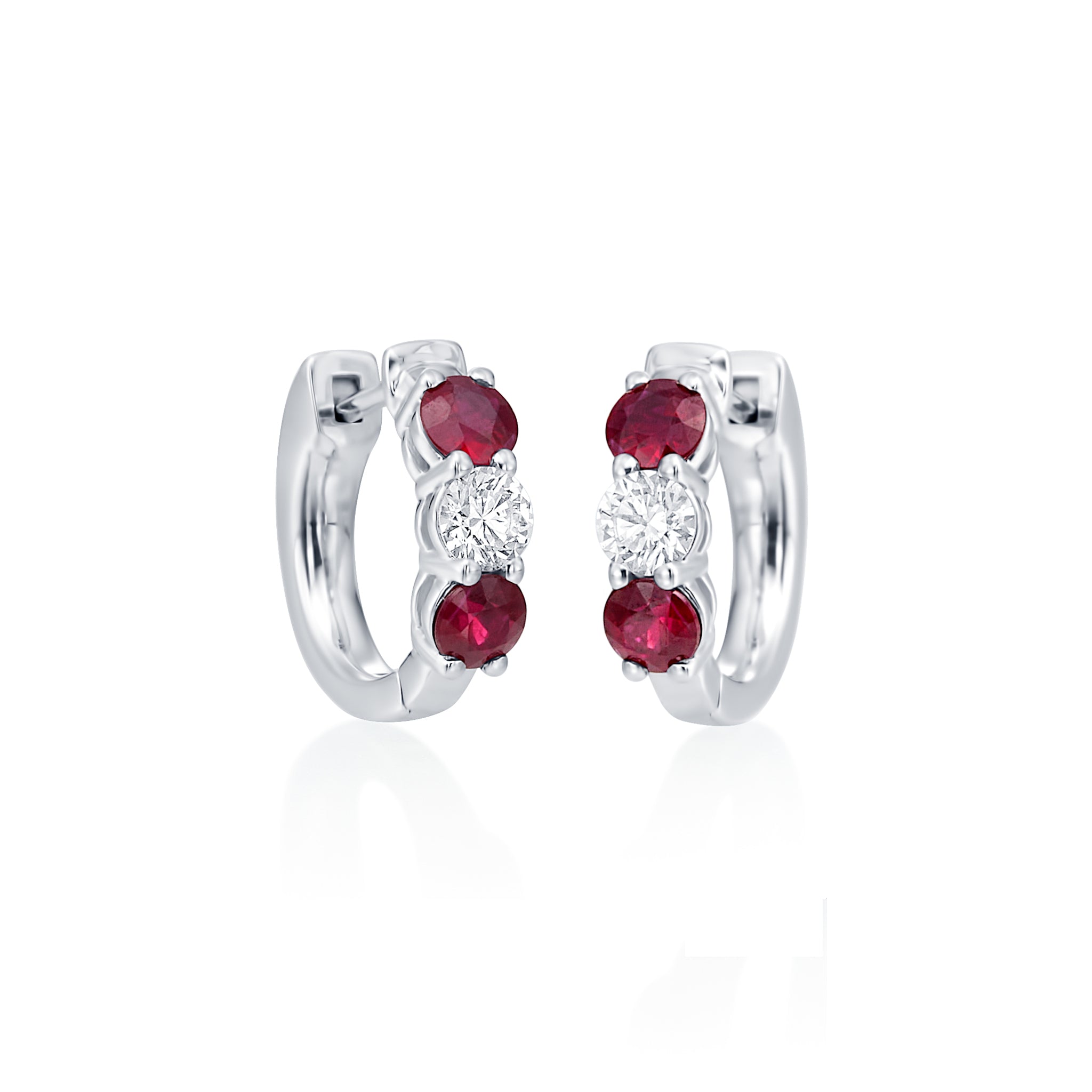 Diamond and Ruby Huggie Earrings