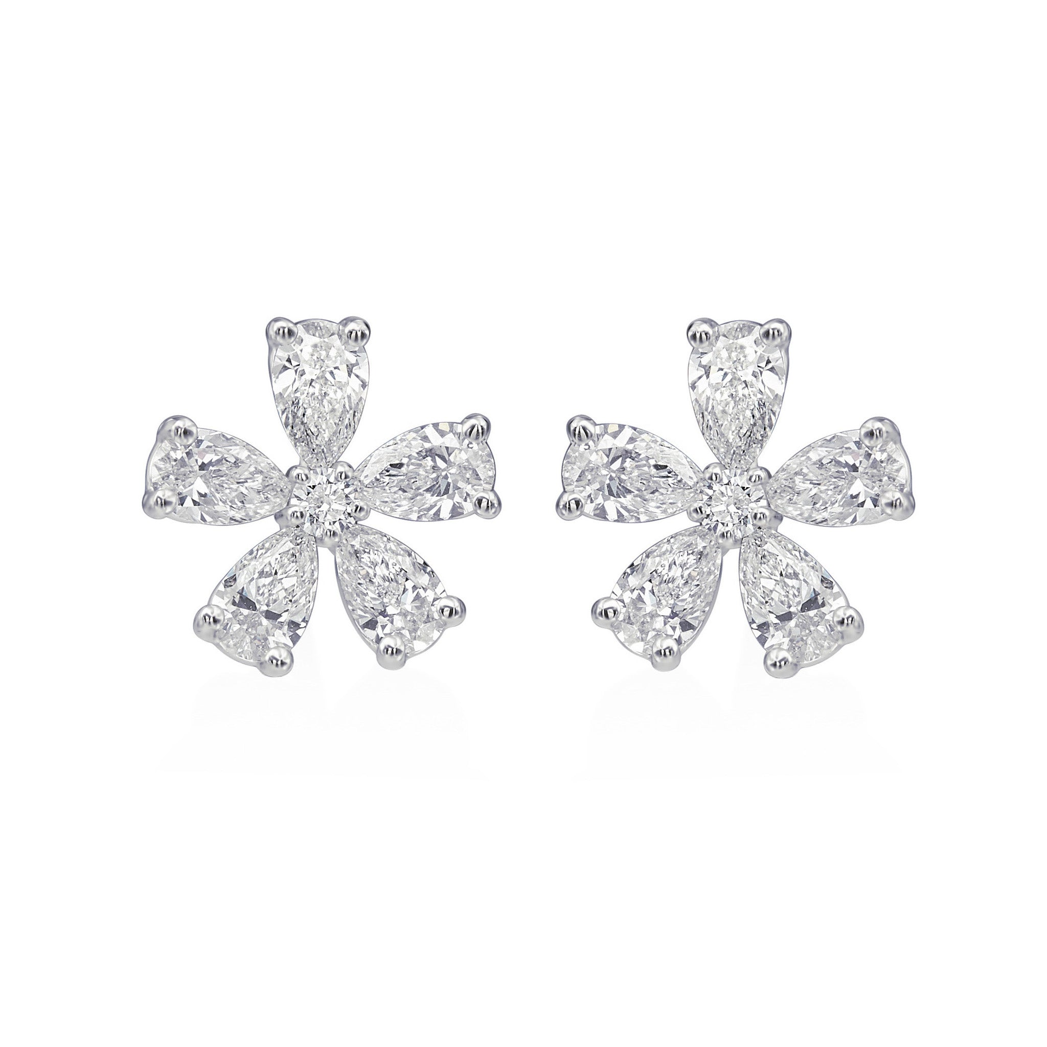 Pear Shaped Diamond Cluster Earrings in Platinum