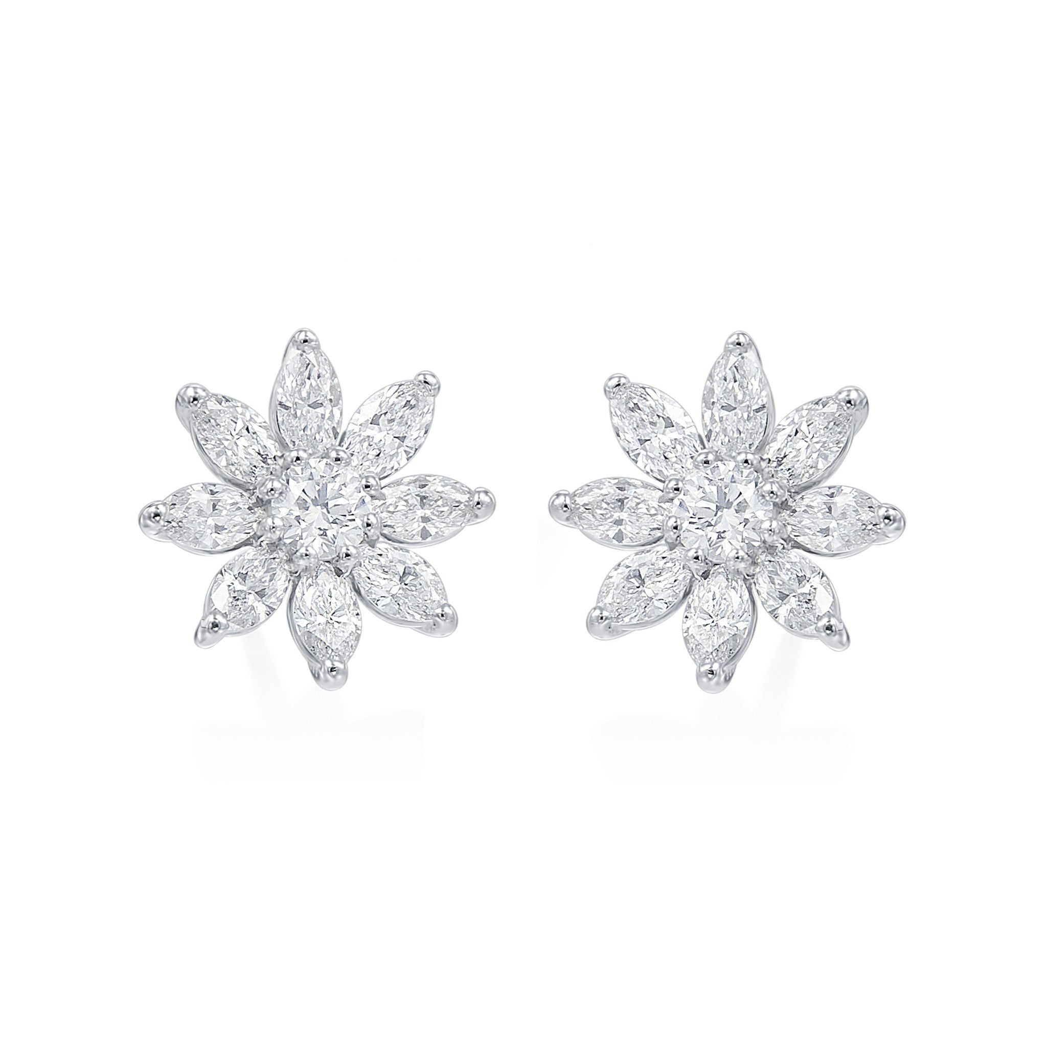 Marquise and Round Diamond Cluster Earrings