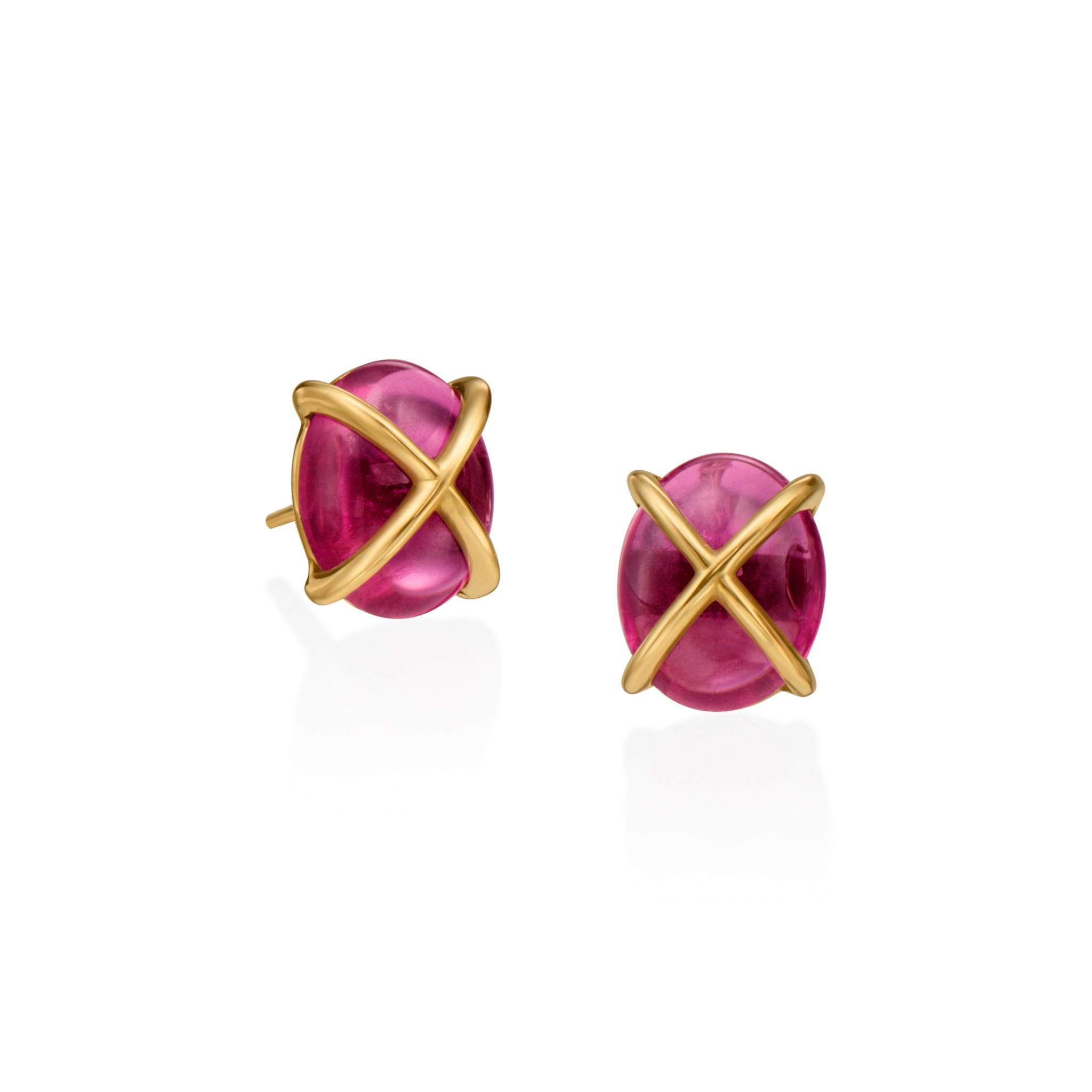 Cabochon Rubellite and 18k Gold Earrings