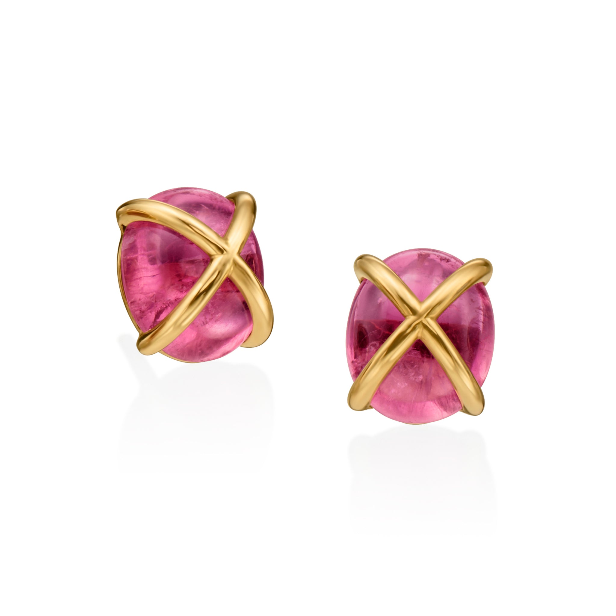 Cabochon Red Tourmaline and Gold Earrings