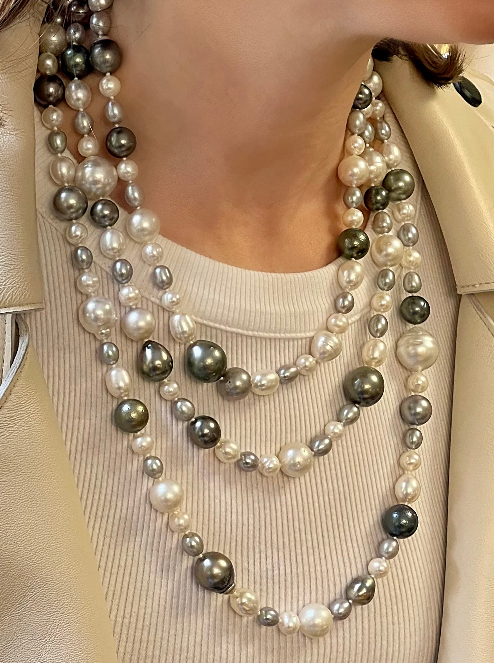 Long Multicolored Pearl Necklace