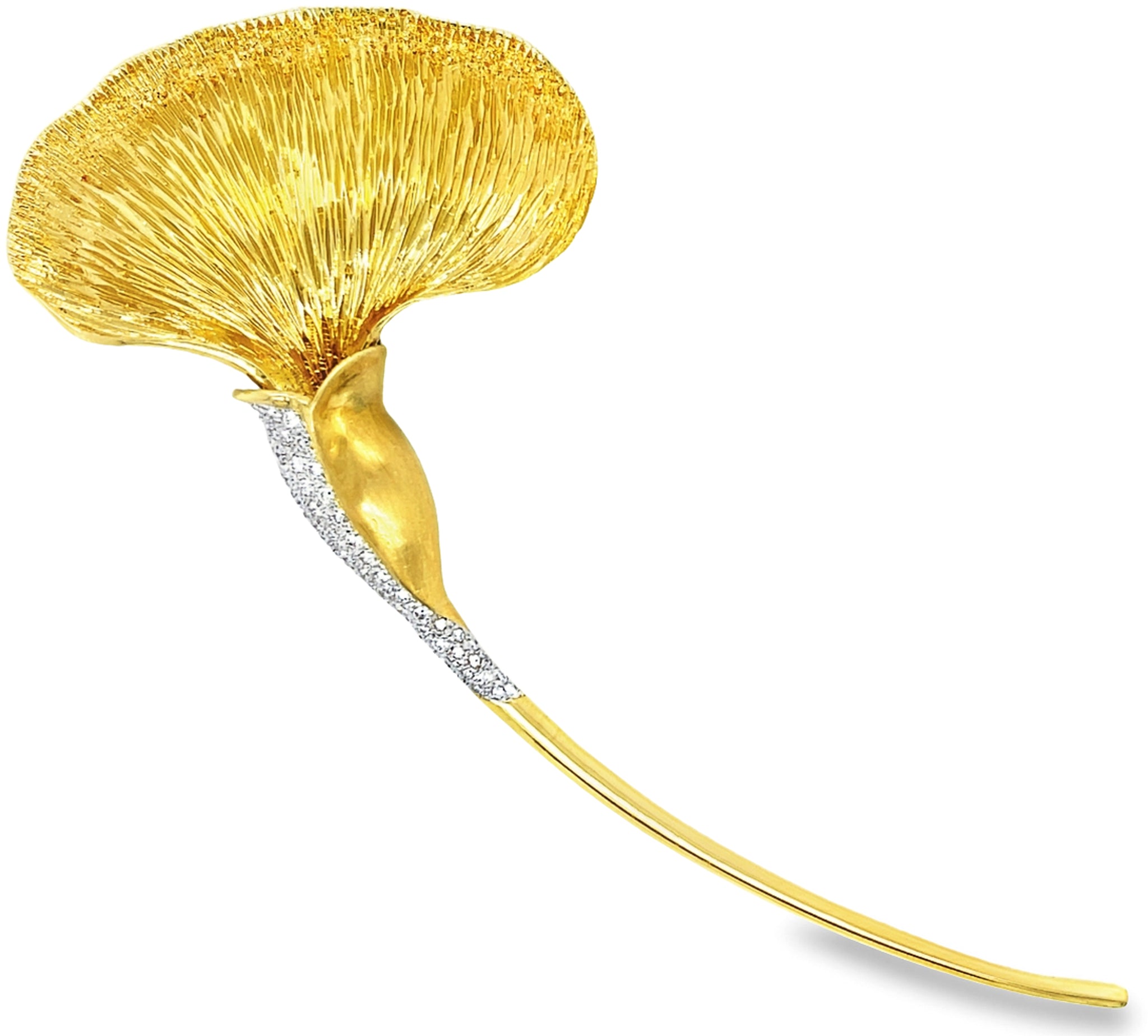 Gold and Diamond Ginko Floral Design Brooch
