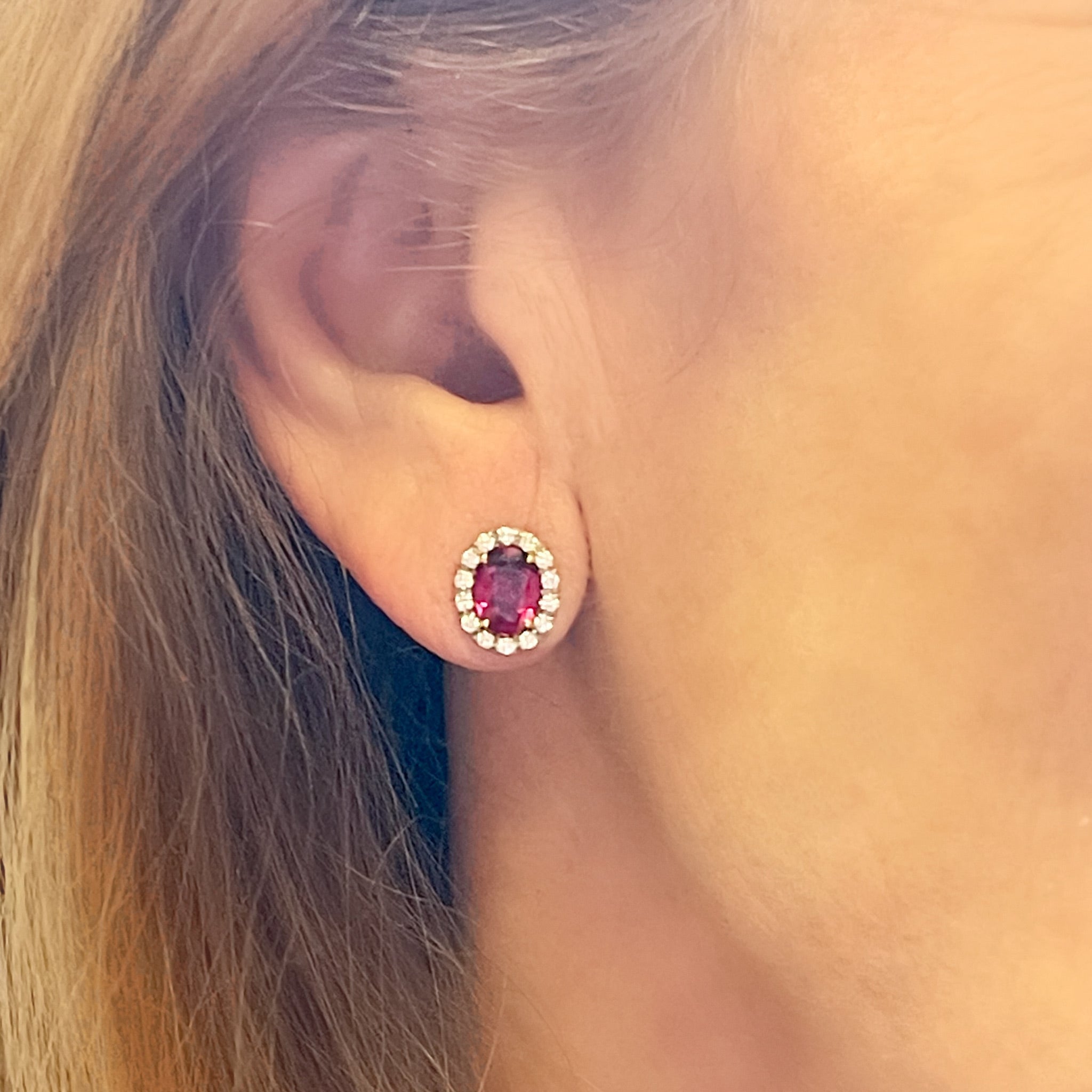 Rubellite and Diamond Earring Studs