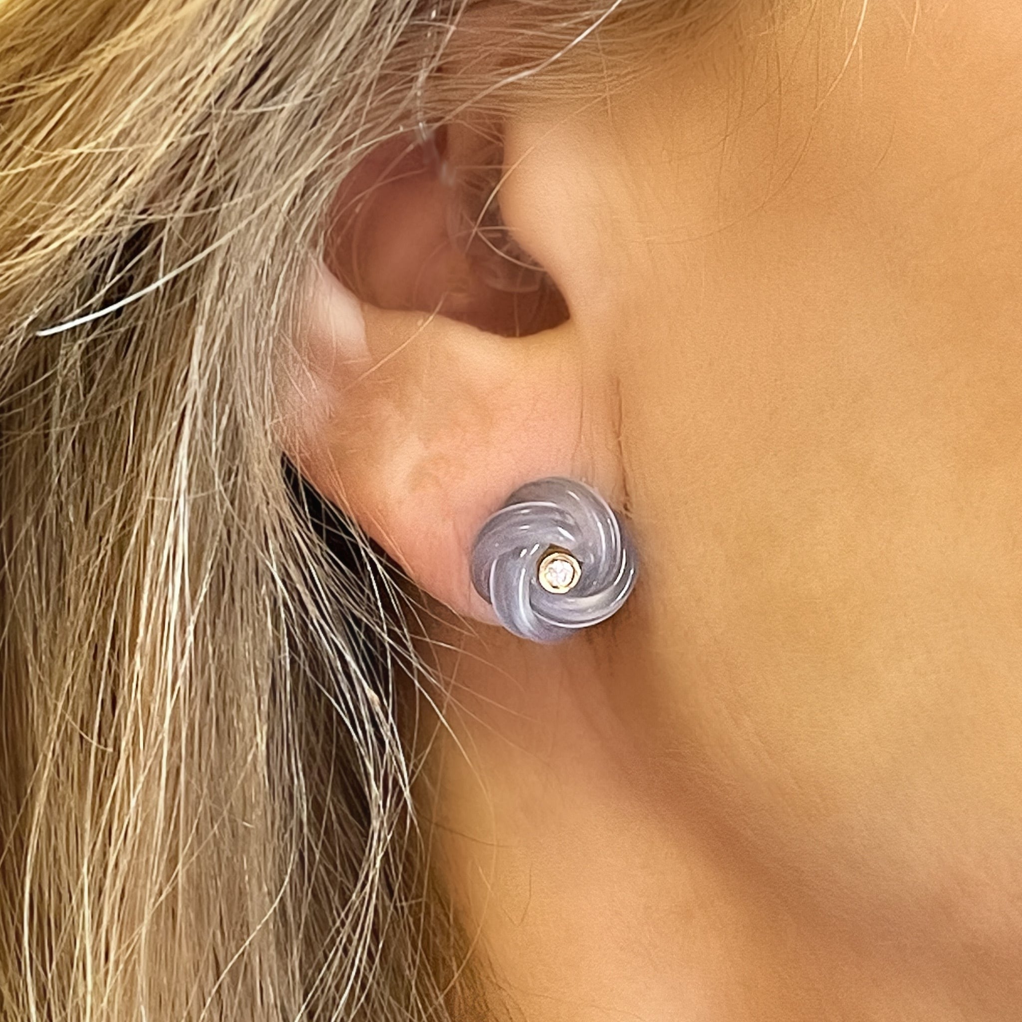 Chalcedony and Diamond Earclips