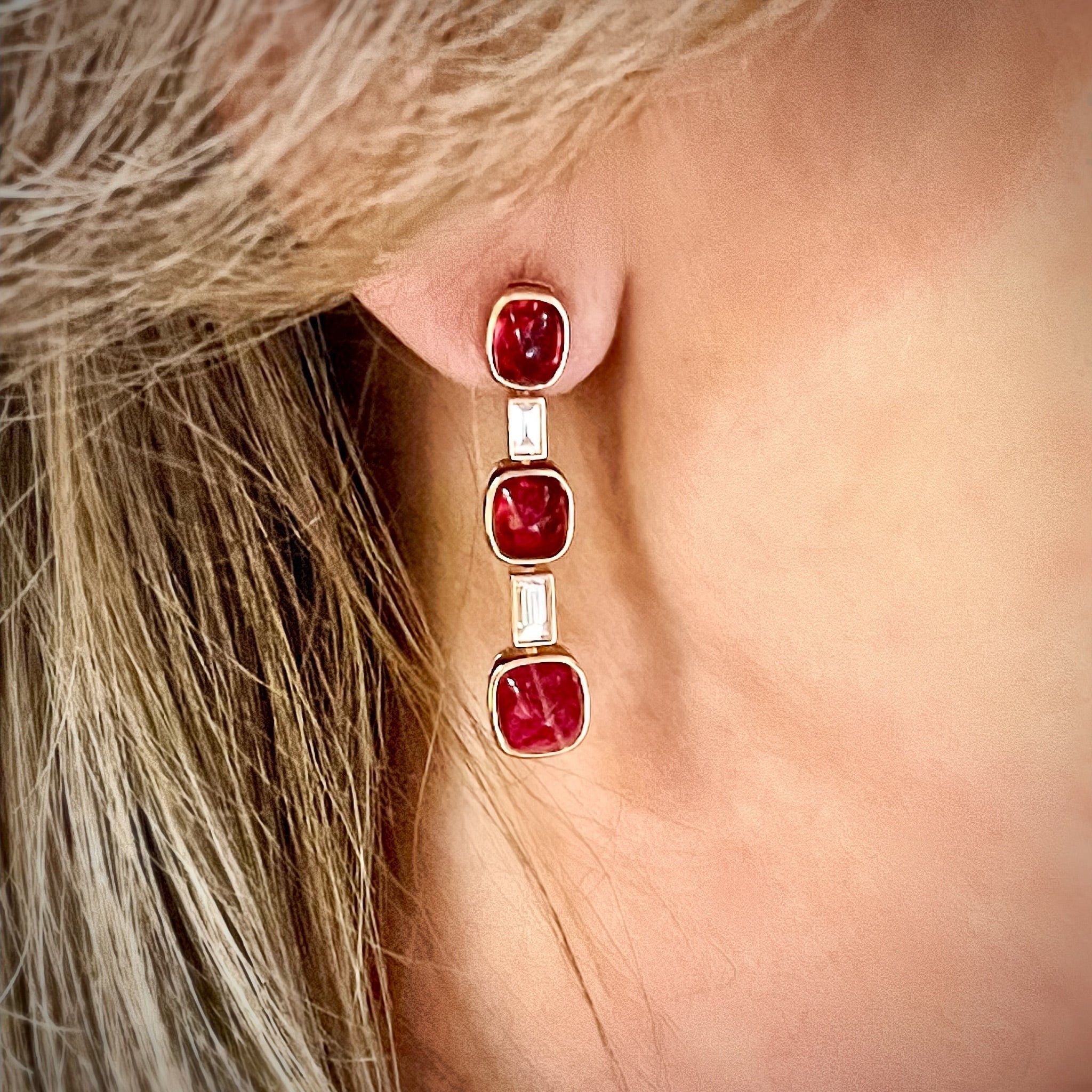 Red Spinel and Diamond Pendant Earrings