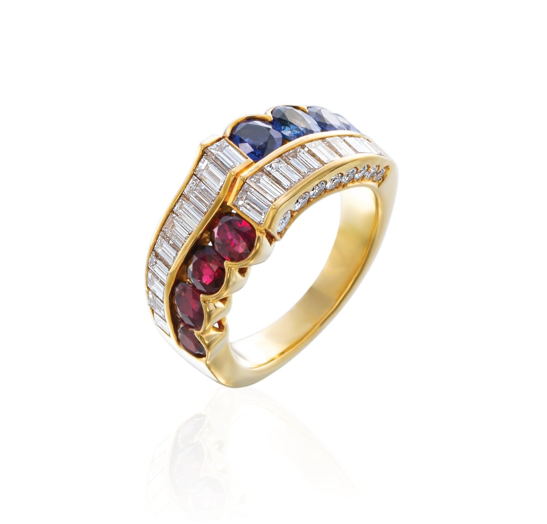Diamond, Sapphire and Ruby Ring in 18k Gold