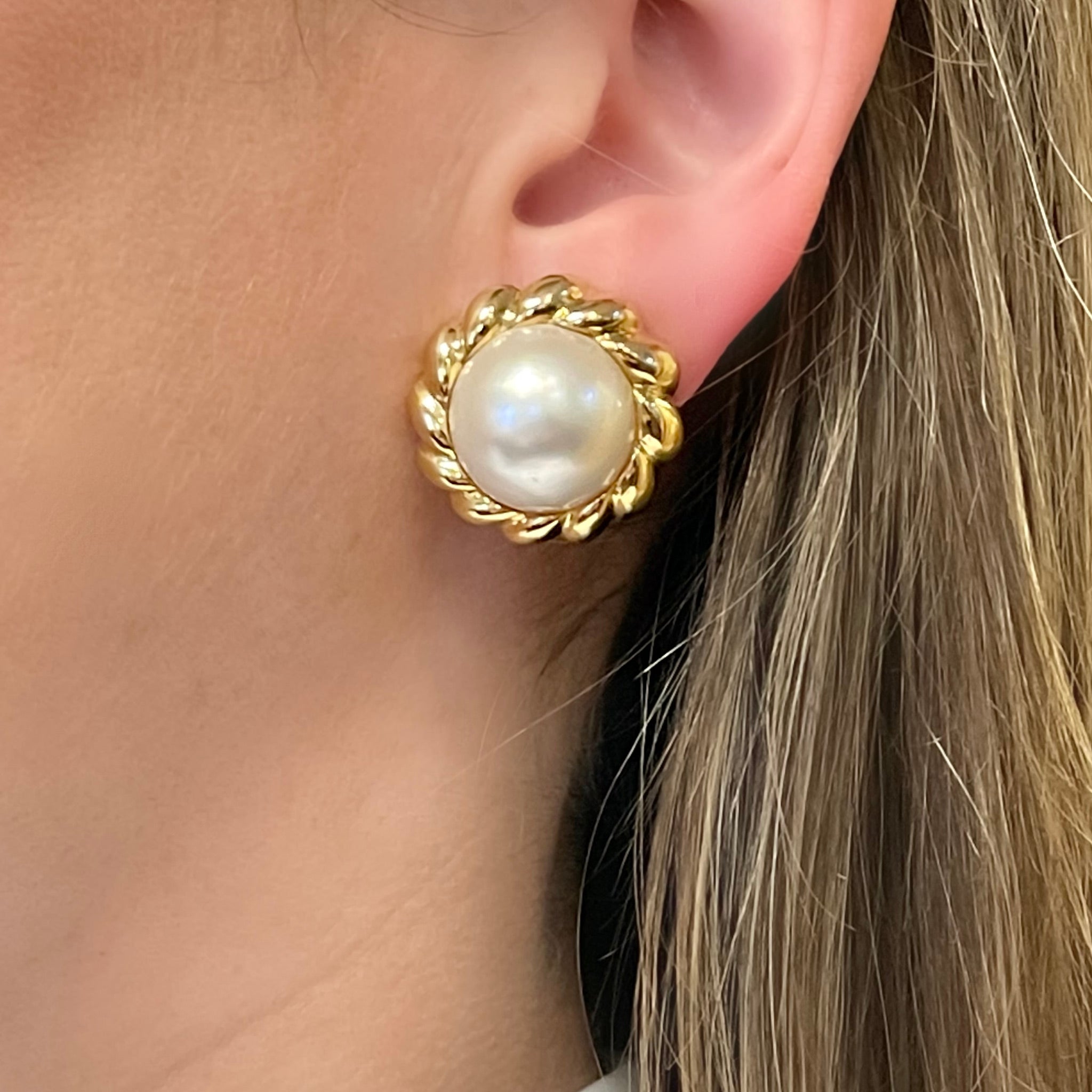 Mabe Pearl and 18k Gold Earclips