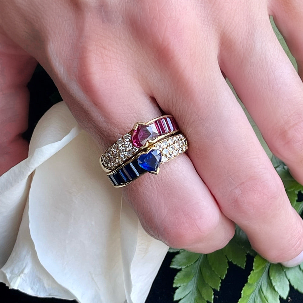 Stackable Diamond, Ruby and Sapphire Rings in 18k Gold