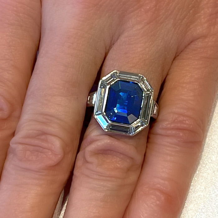 Octagonal Sapphire and Diamond Ring
