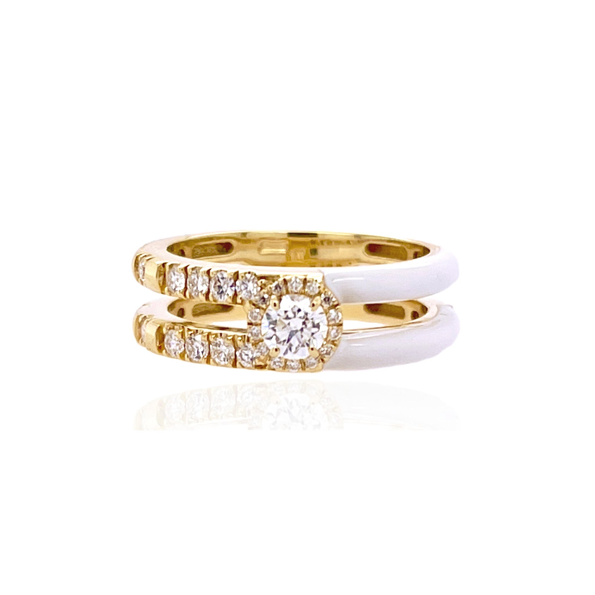 Stackable Diamond and White Enamel Ring