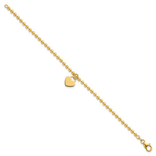 14k Gold Beaded Heart Charm Bracelet