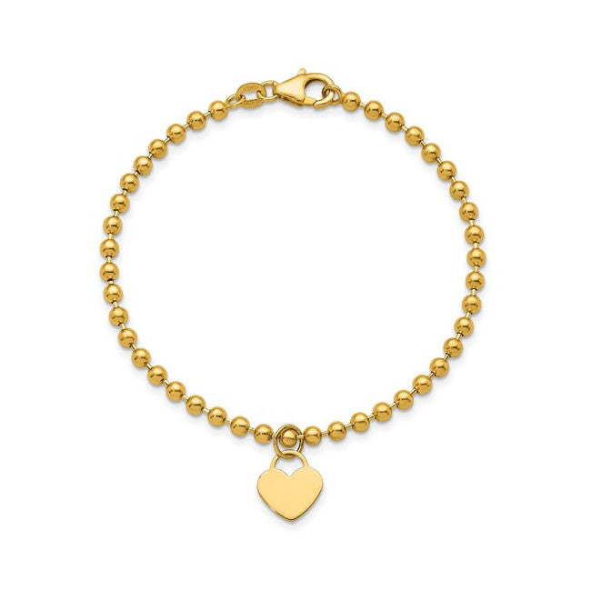 14k Gold Beaded Heart Charm Bracelet
