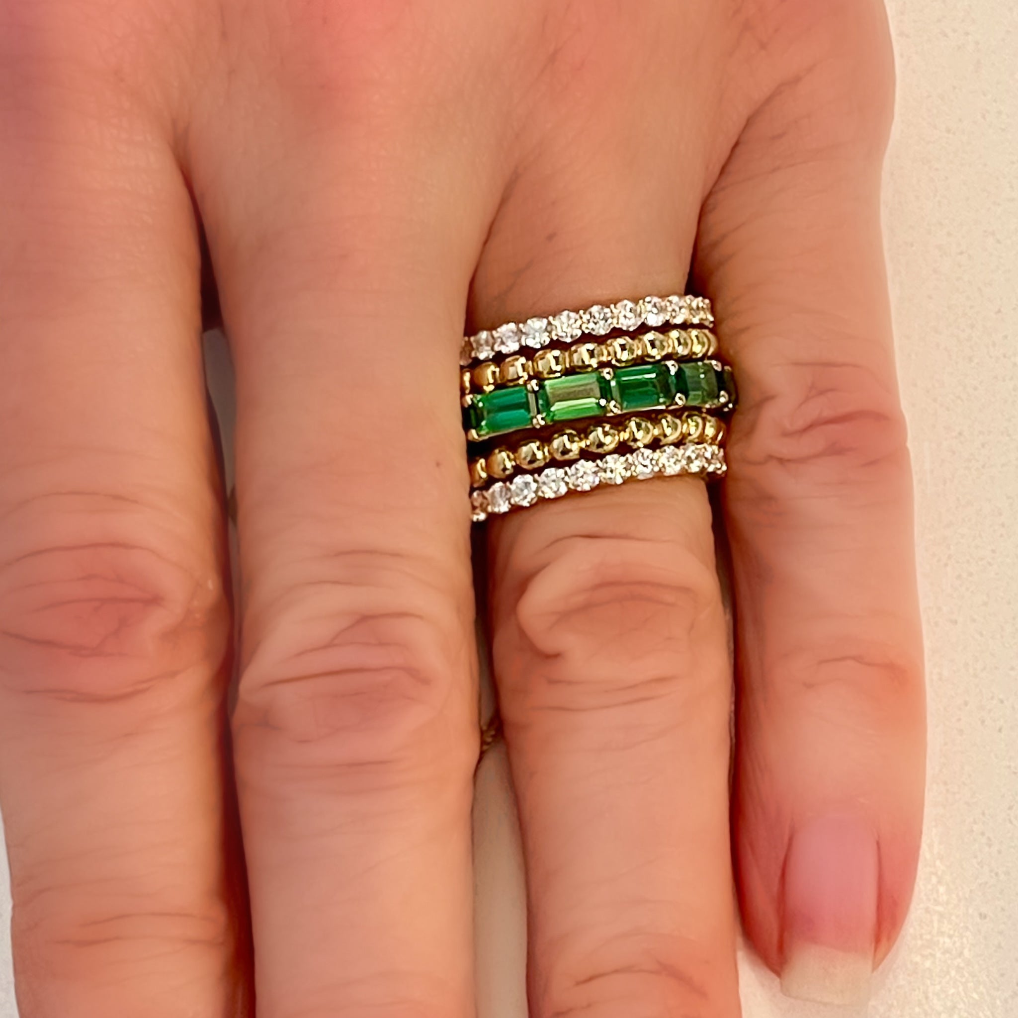 Horizontally Set Emerald Cut Tsavorite Band