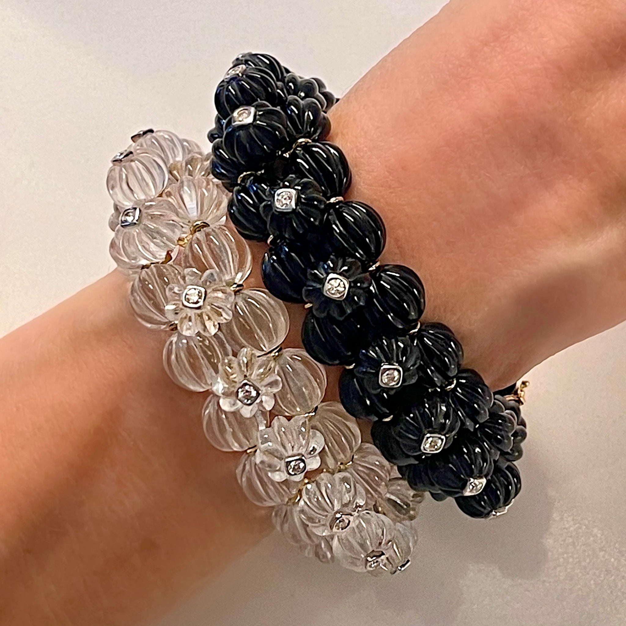 Bombay Black Onyx Fluted Bracelet with Diamonds