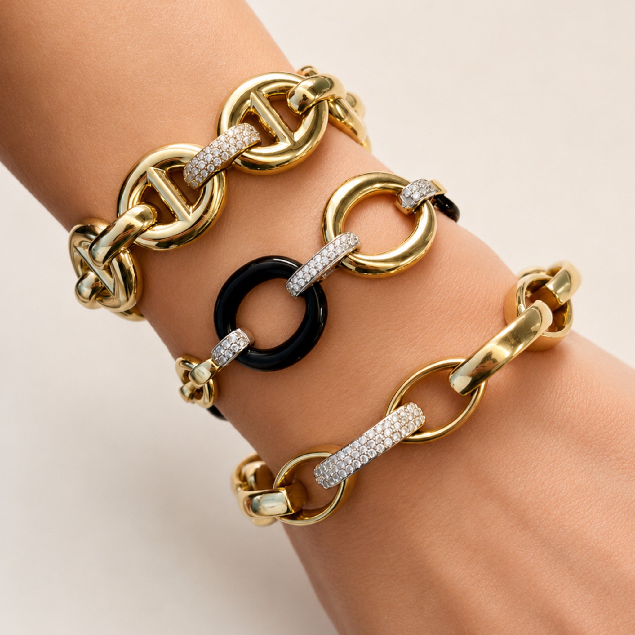 Gold, Black Onyx and Diamond Bracelet