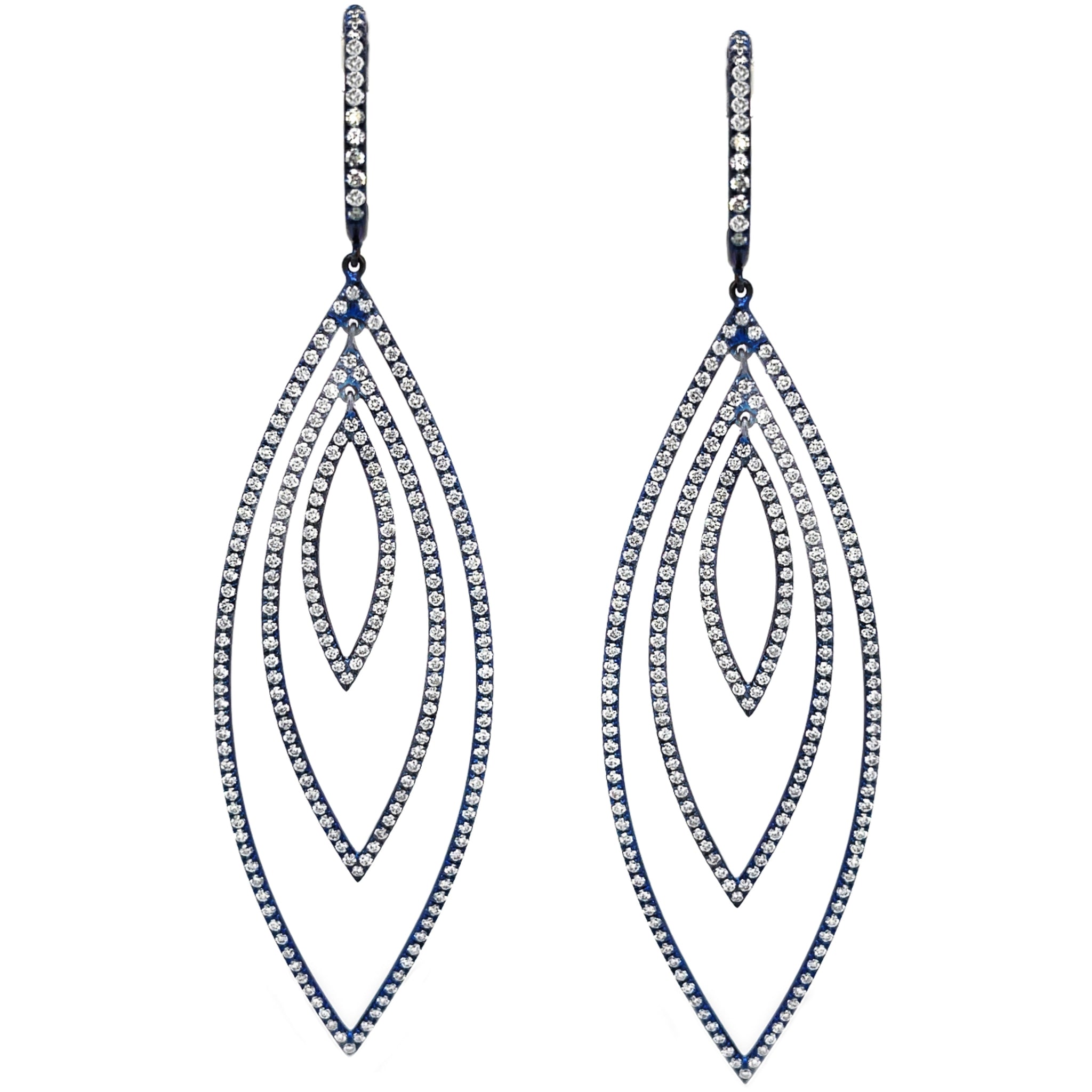 Diamond and Blue Titanium Pendant Earrings