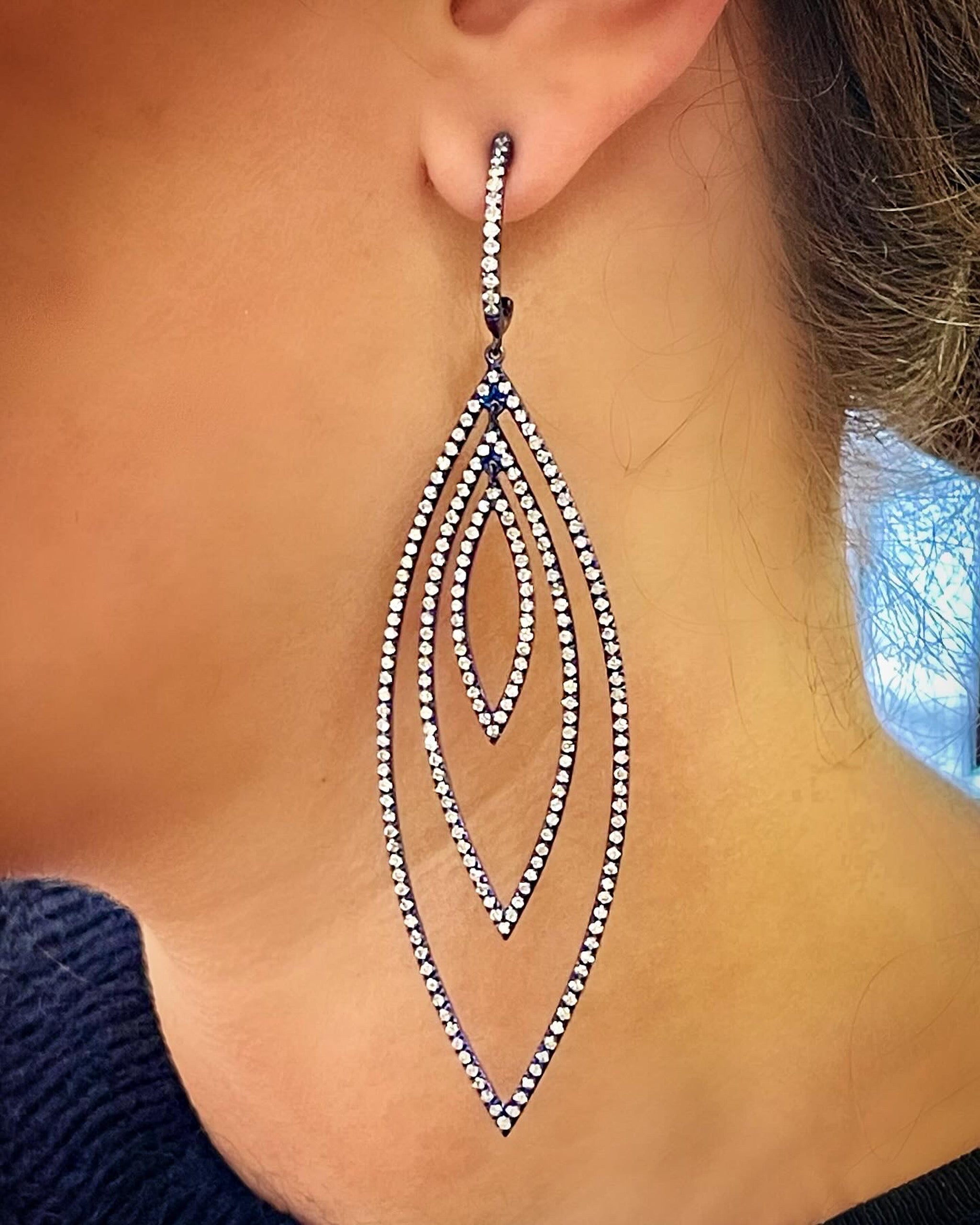 Diamond and Blue Titanium Pendant Earrings