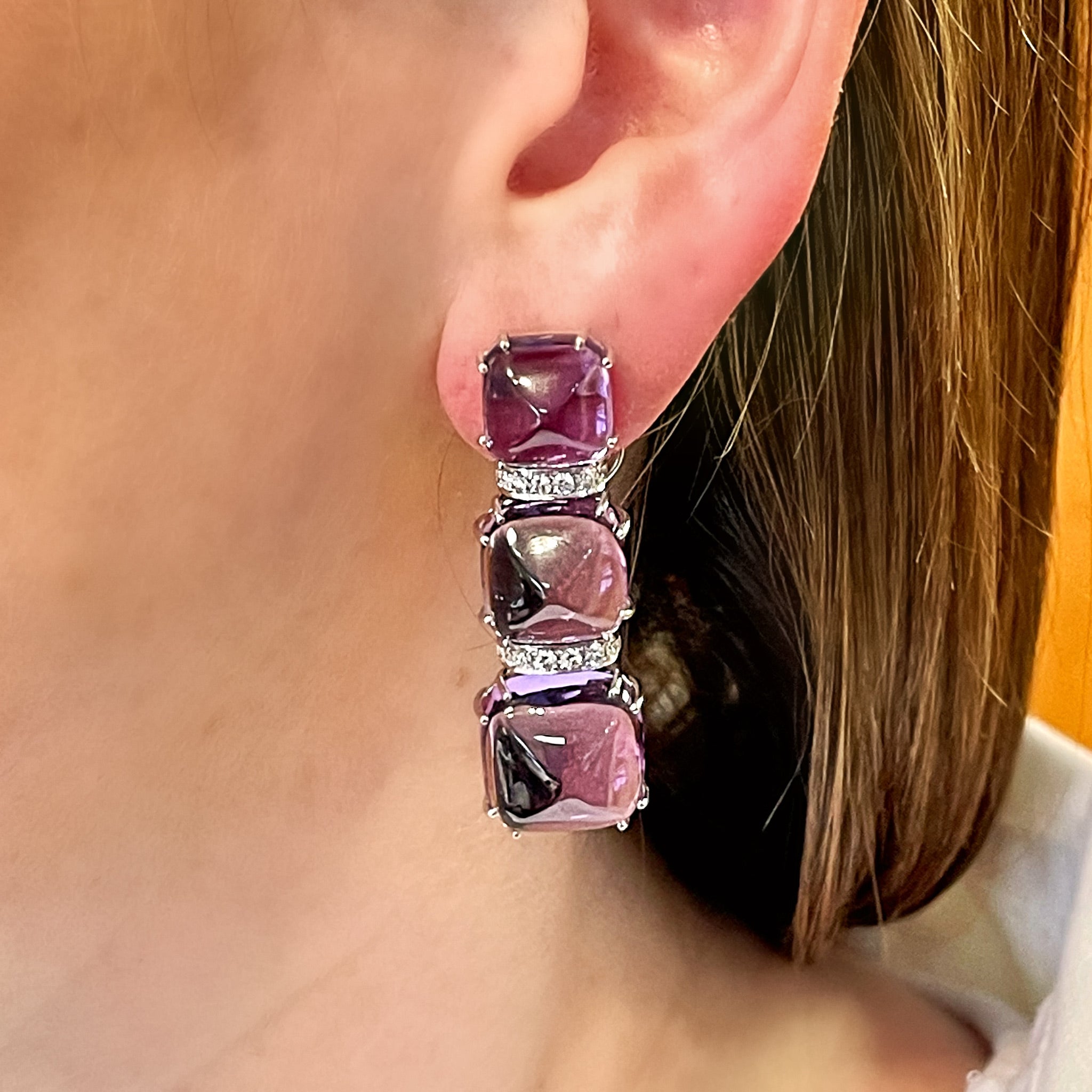 Cabochon Amethyst and Diamond Pendant Earrings
