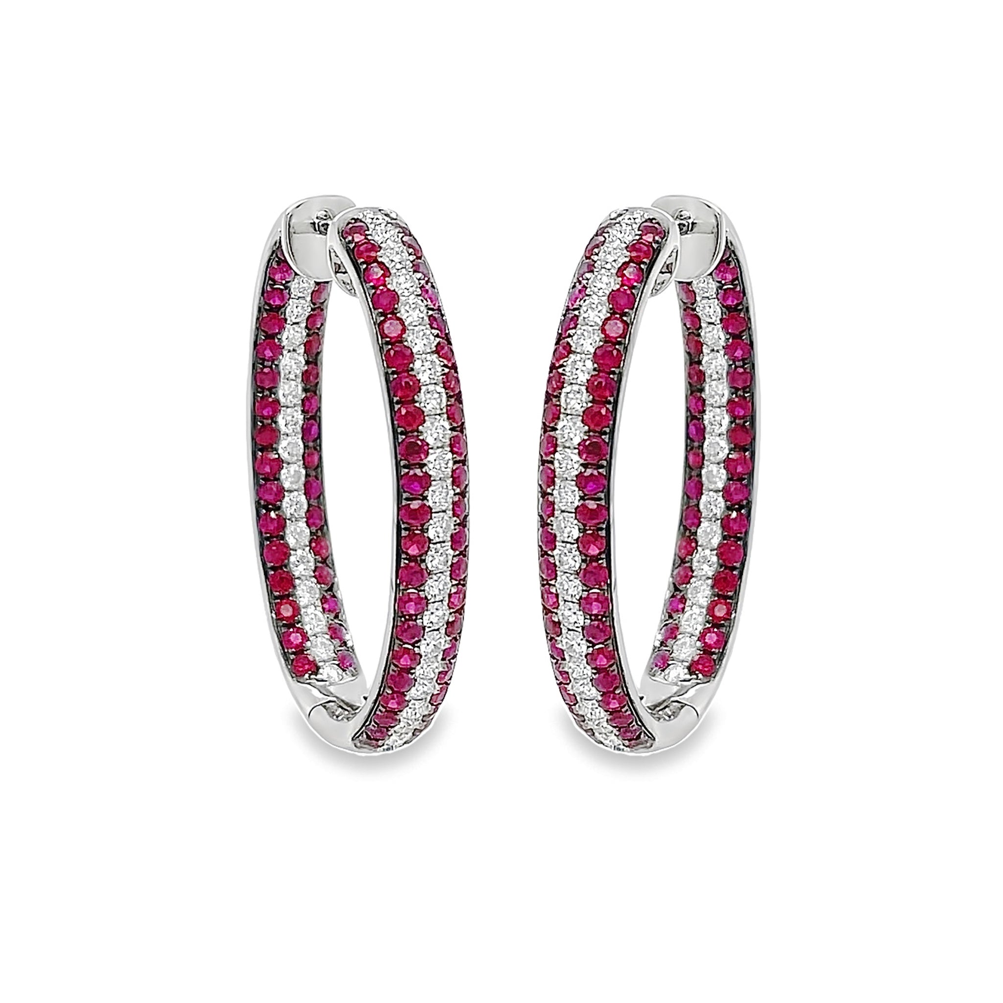 Diamond and Ruby Oval Hoop Earrings