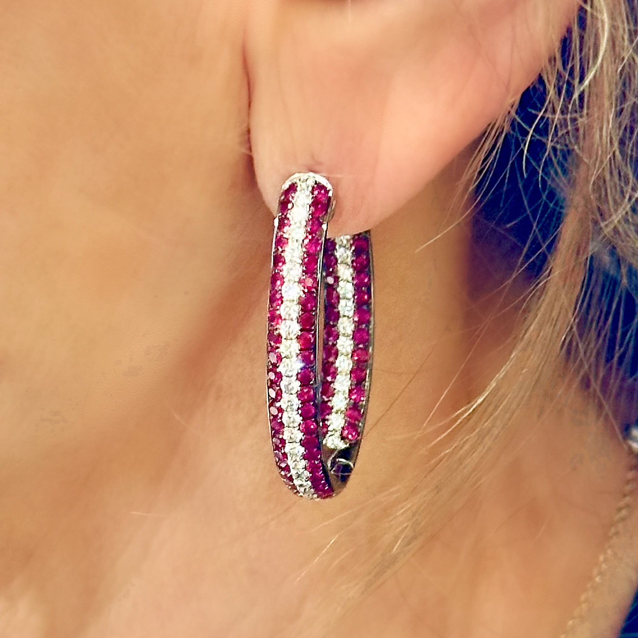 Diamond and Ruby Oval Hoop Earrings
