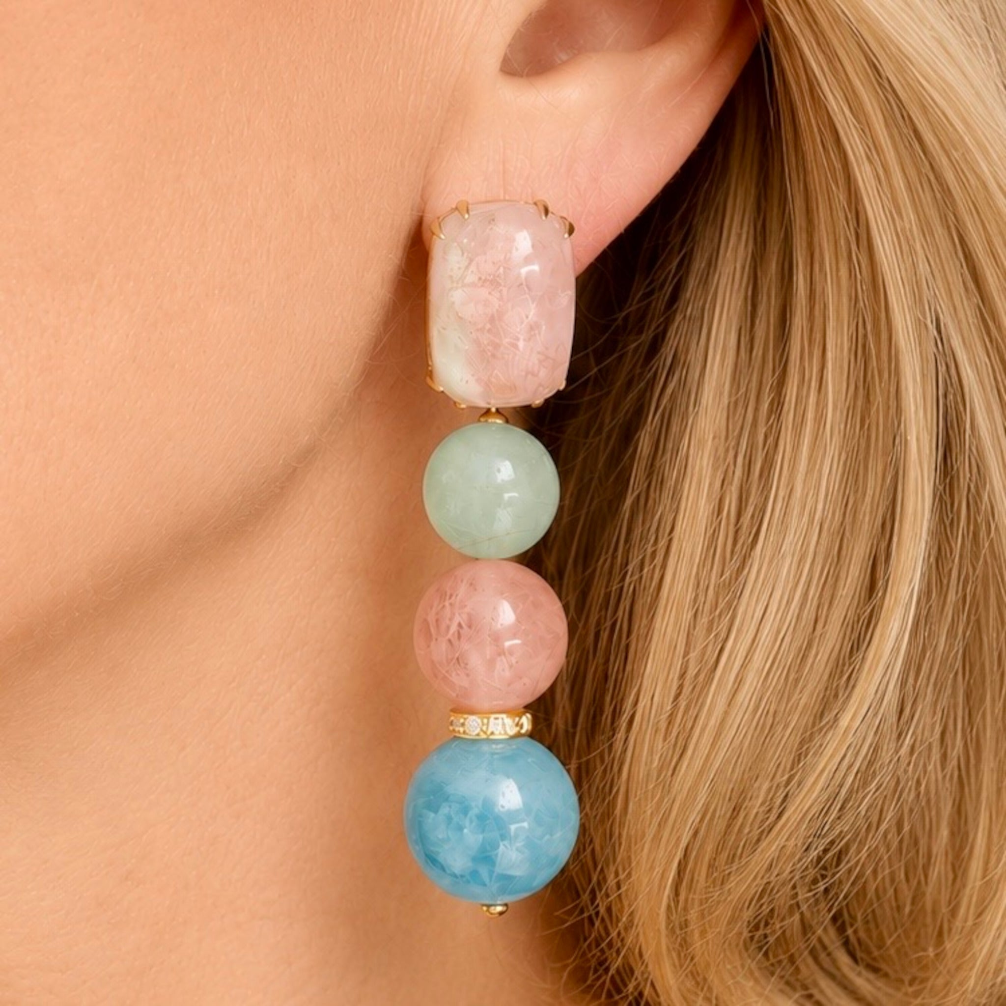 Multicolored Tourmaline and Diamond Pendant Earclips