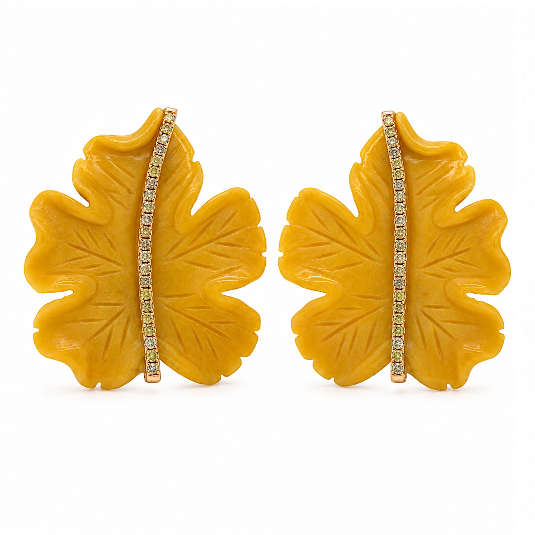 Yellow Jasper and Diamond Earclips