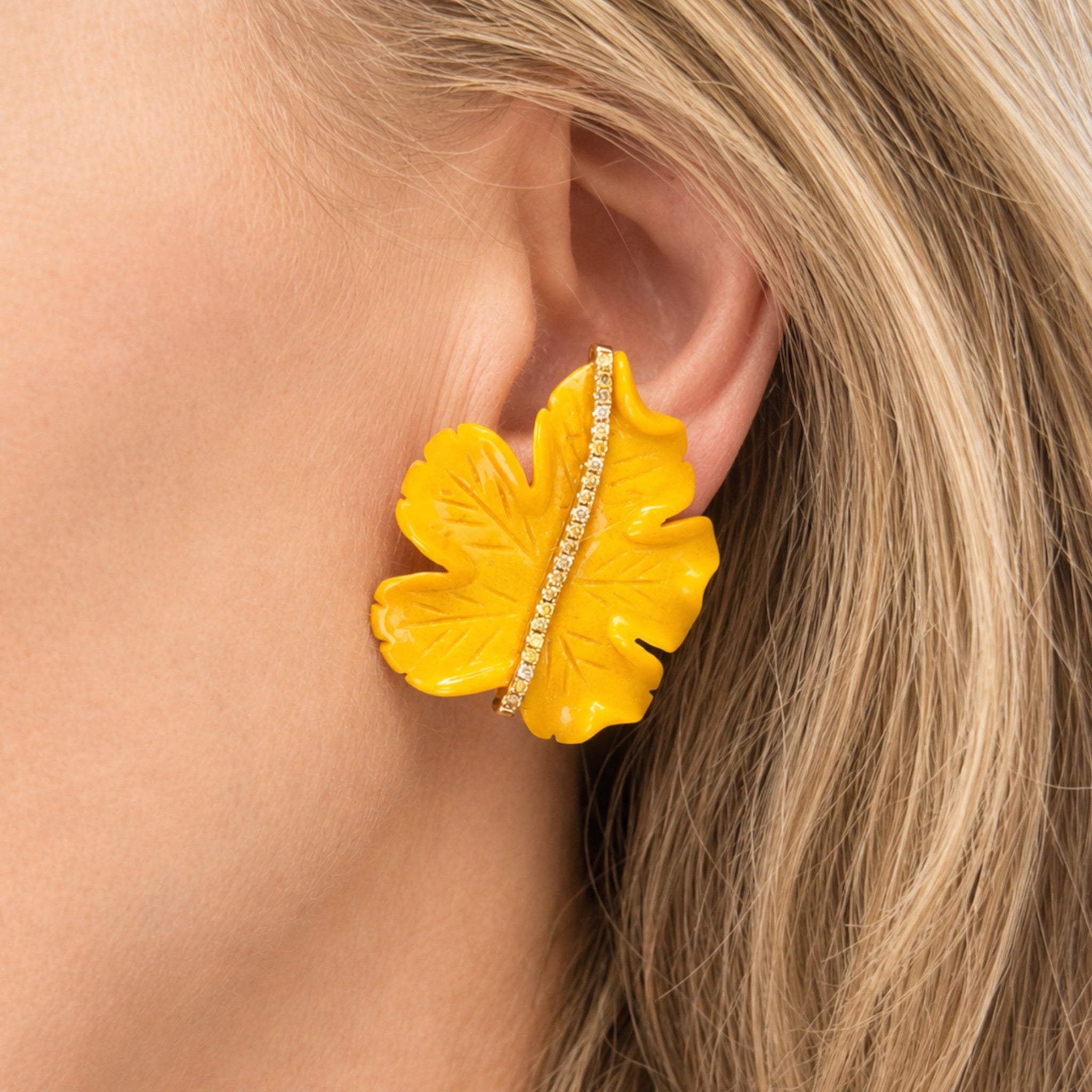 Yellow Jasper and Diamond Earclips