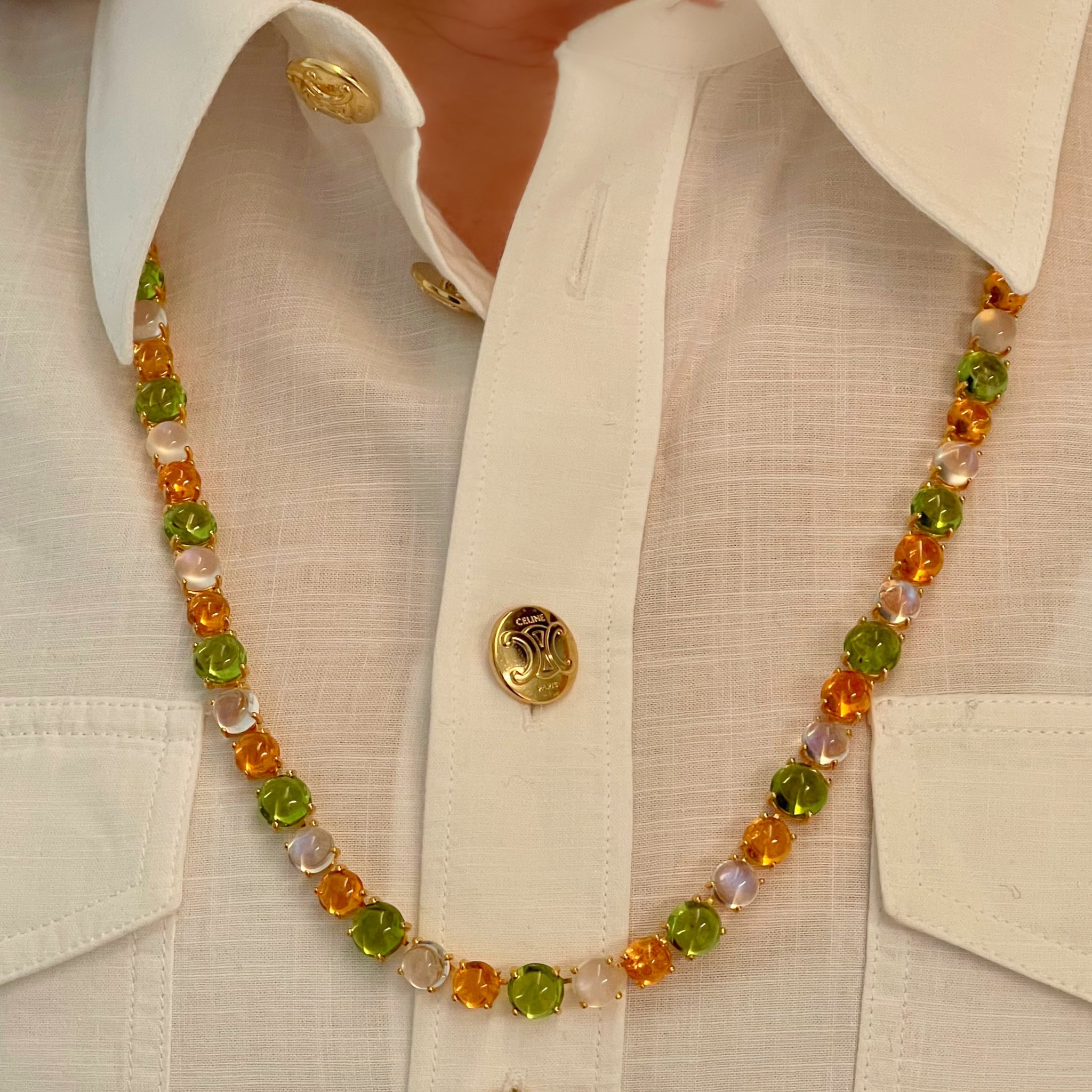 Mandarin Garnet, Peridot and Moonstone Necklace