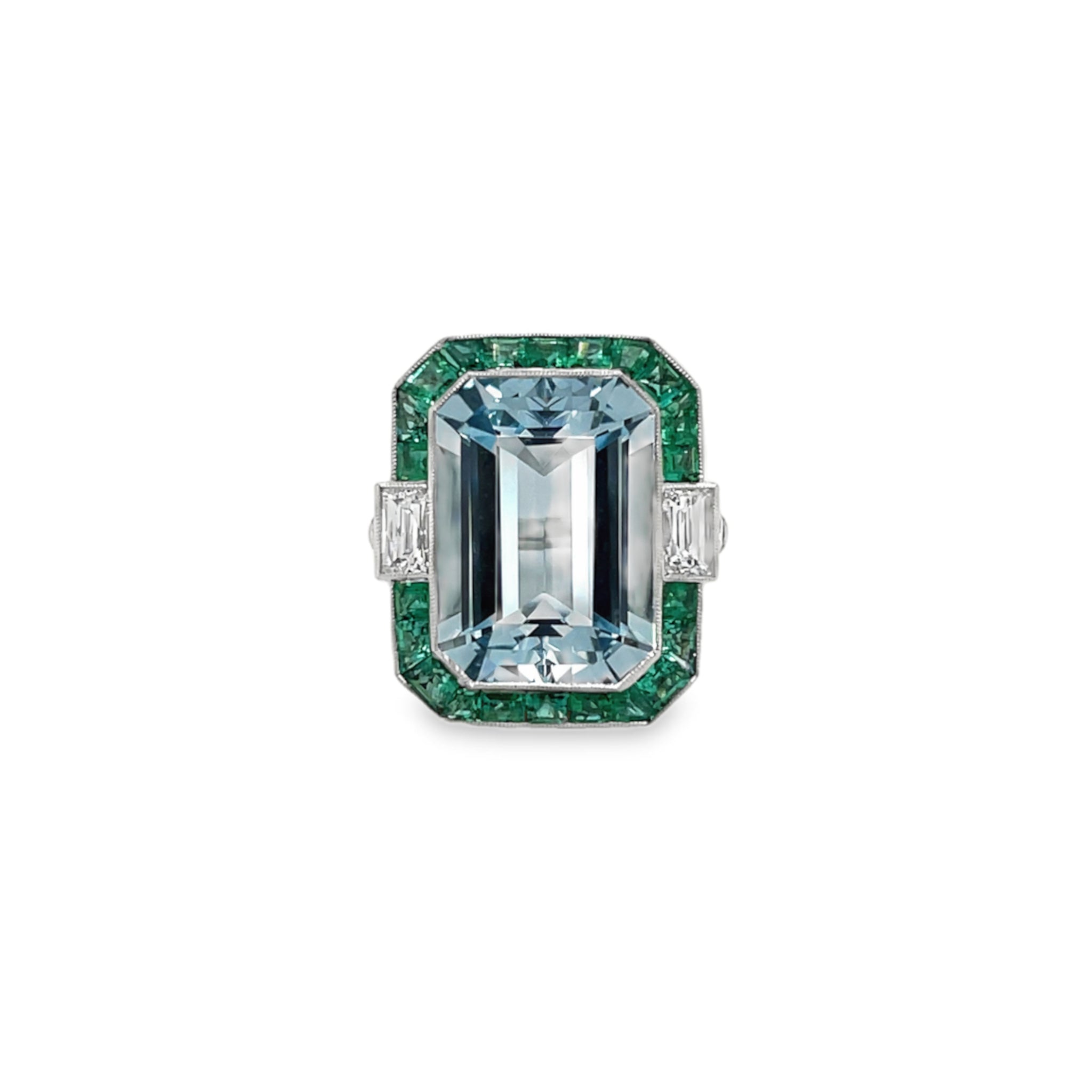 Aquamarine, Emerald and Diamond Ring